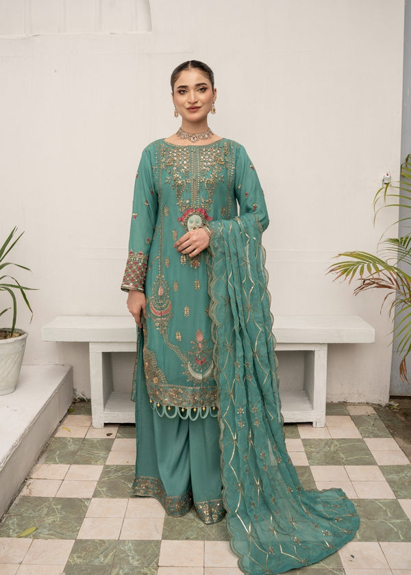 Pehnawa By Bin Akram’s Sea Green Mist Chiffon Women 3pcs