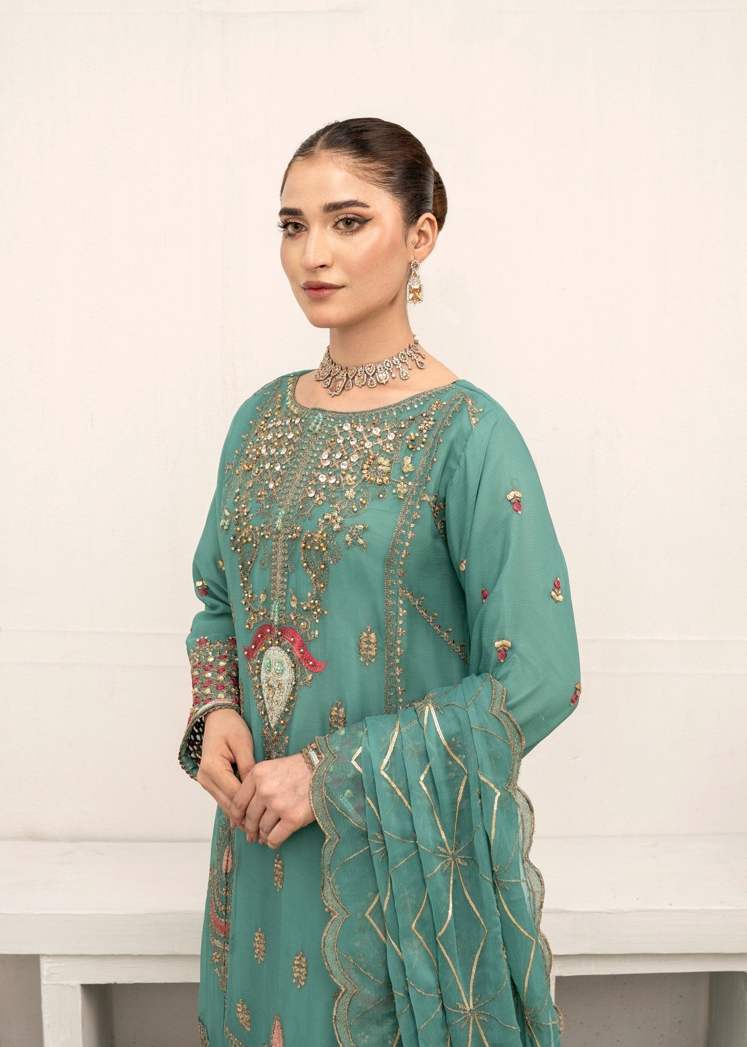 Pehnawa By Bin Akram’s Sea Green Mist Chiffon Women 3pcs