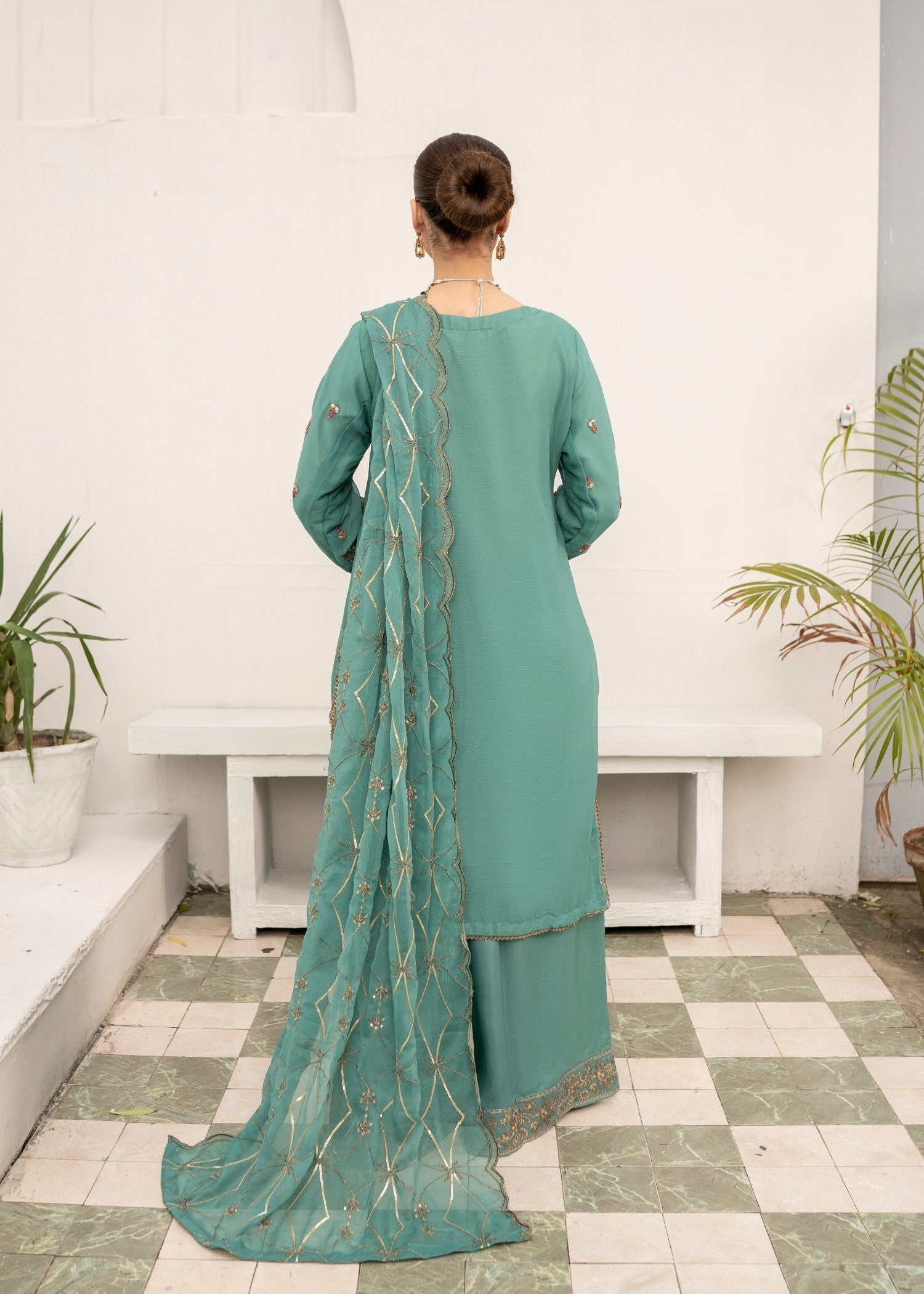 Pehnawa By Bin Akram’s Sea Green Mist Chiffon Women 3pcs