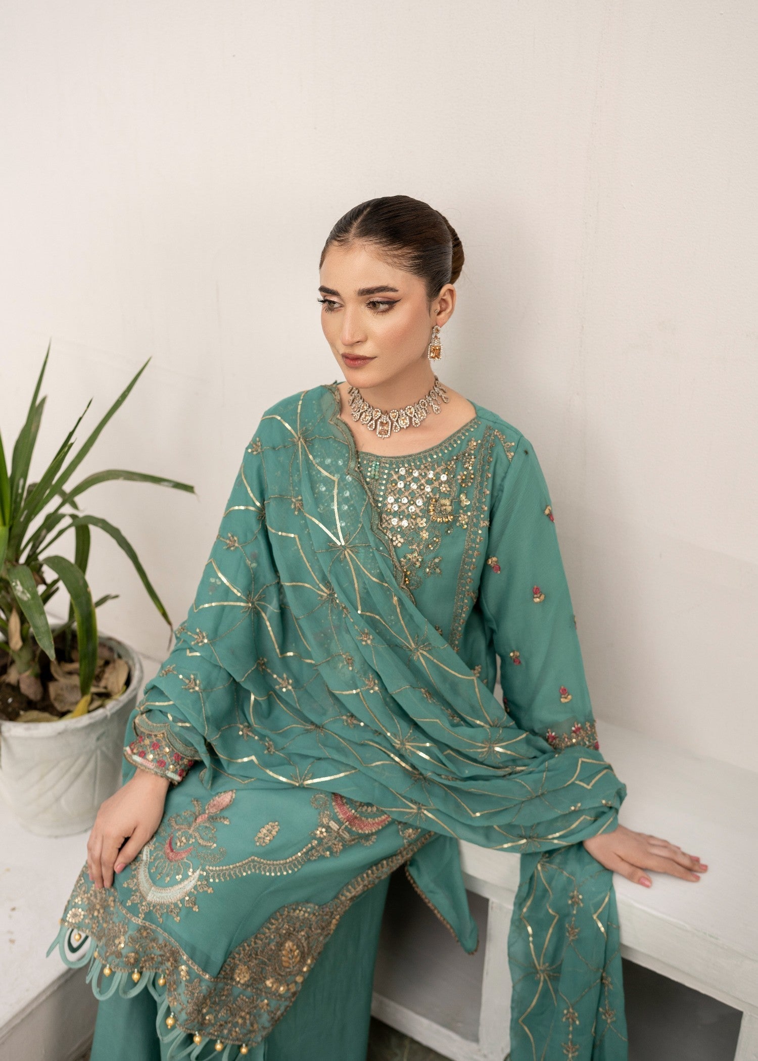 Pehnawa By Bin Akram’s Sea Green Mist Chiffon Women 3pcs