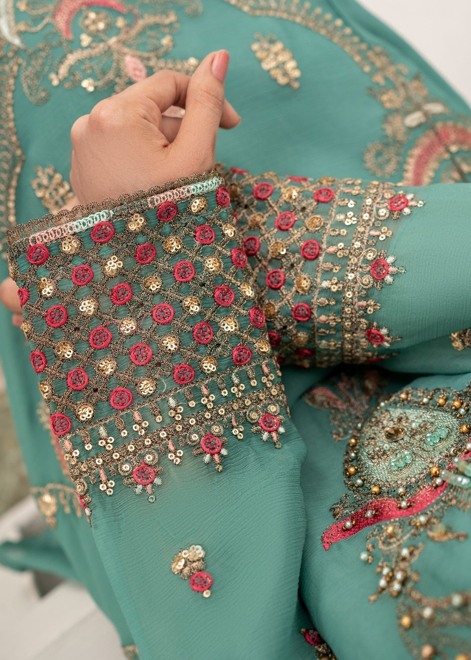 Pehnawa By Bin Akram’s Sea Green Mist Chiffon Women 3pcs