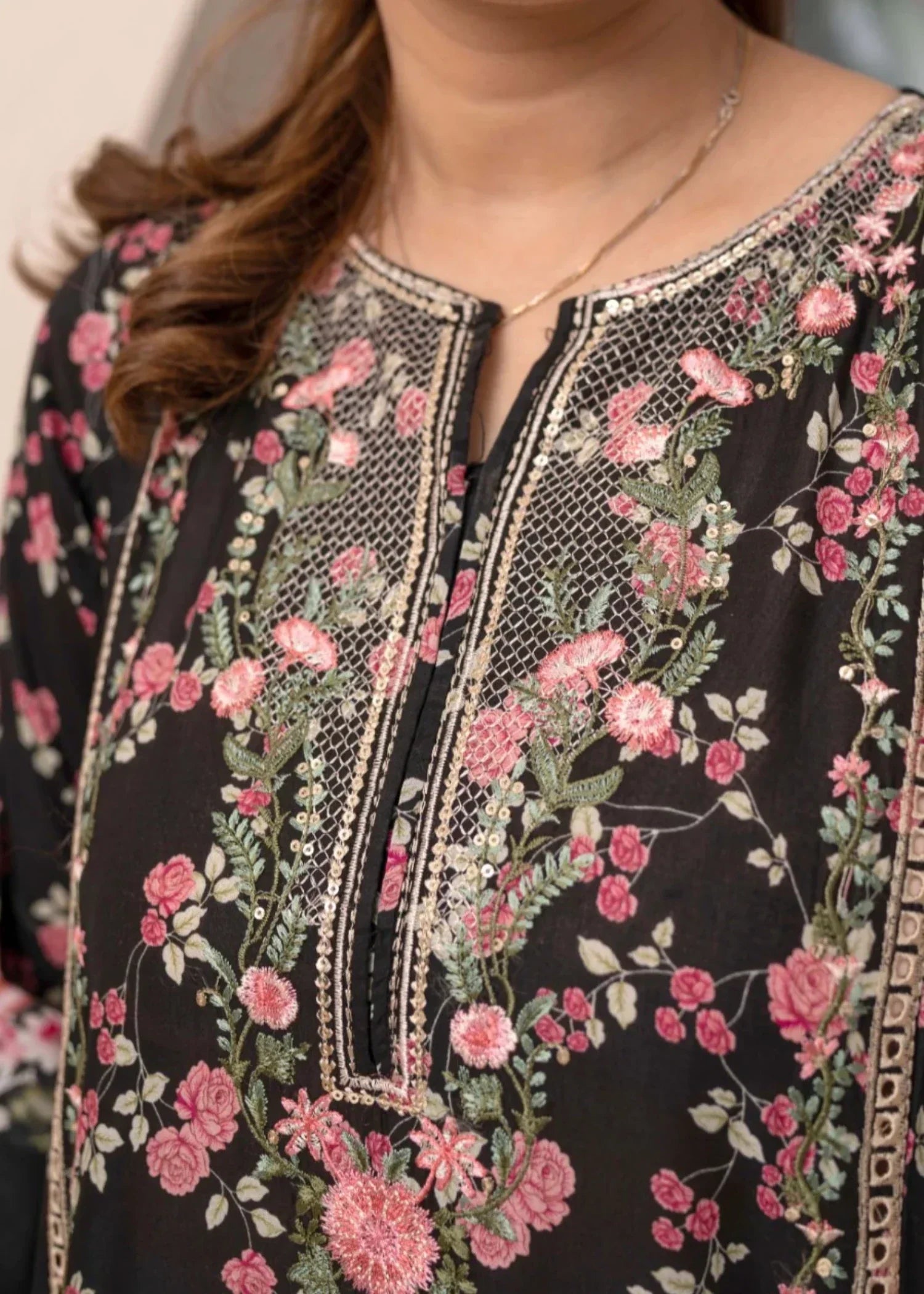 Humna & Momina EMBROIDERED PRINTED LAWN SUIT BLACK Women 3pcs