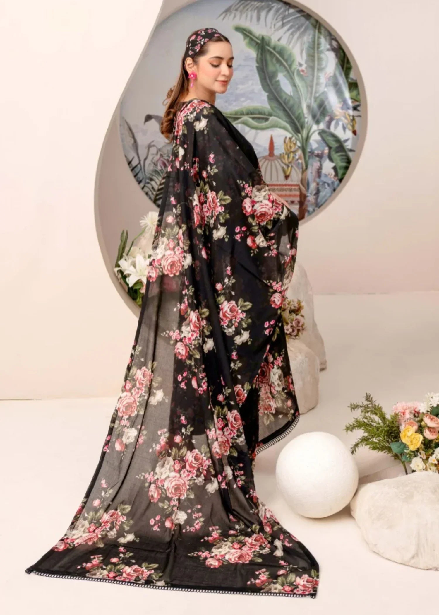 Humna & Momina EMBROIDERED PRINTED LAWN SUIT BLACK Women 3pcs