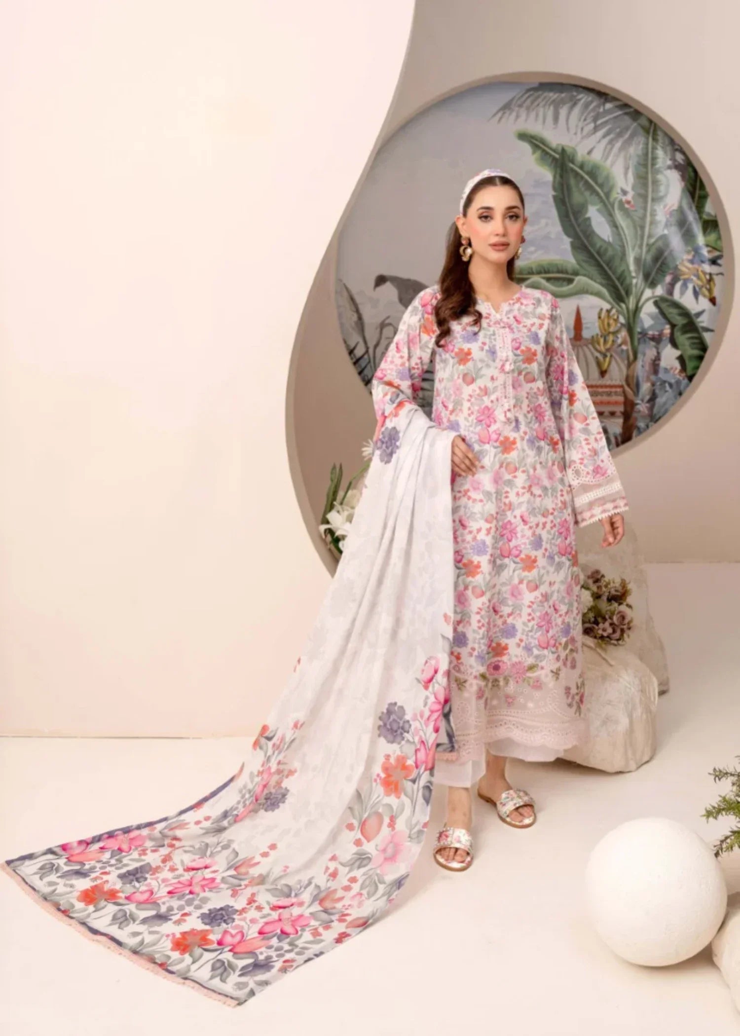 Humna & Momina EMBROIDERED PRINTED LAWN SUIT SNOW Women 3pcs
