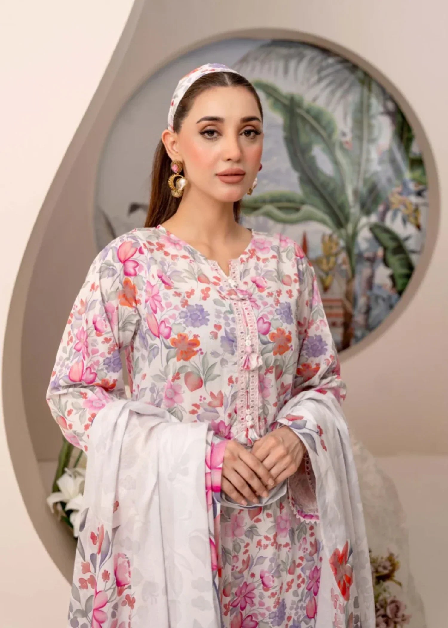 Humna & Momina EMBROIDERED PRINTED LAWN SUIT SNOW Women 3pcs