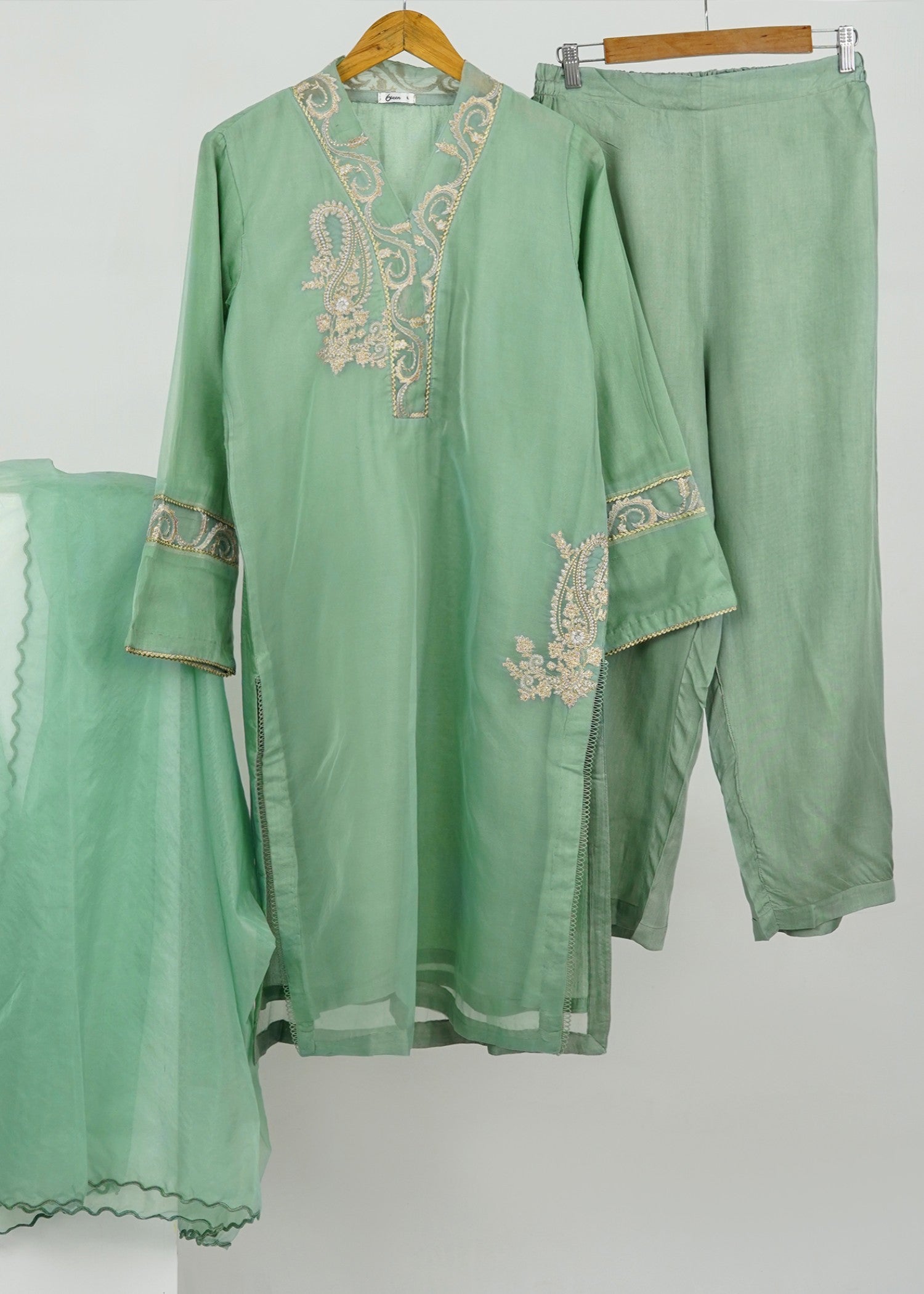 6teen Organza Embroidered Suit(Pret) Seam Green Women 3pcs
