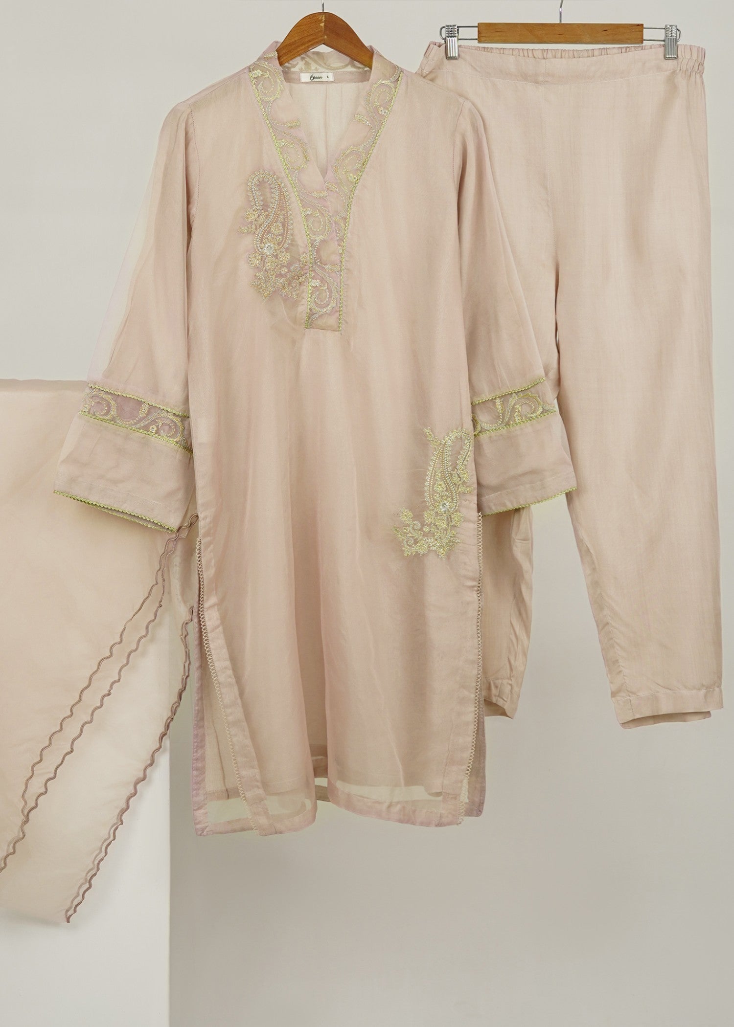 6teen Organza Embroidered Suit(Pret) Pink Women 3pcs