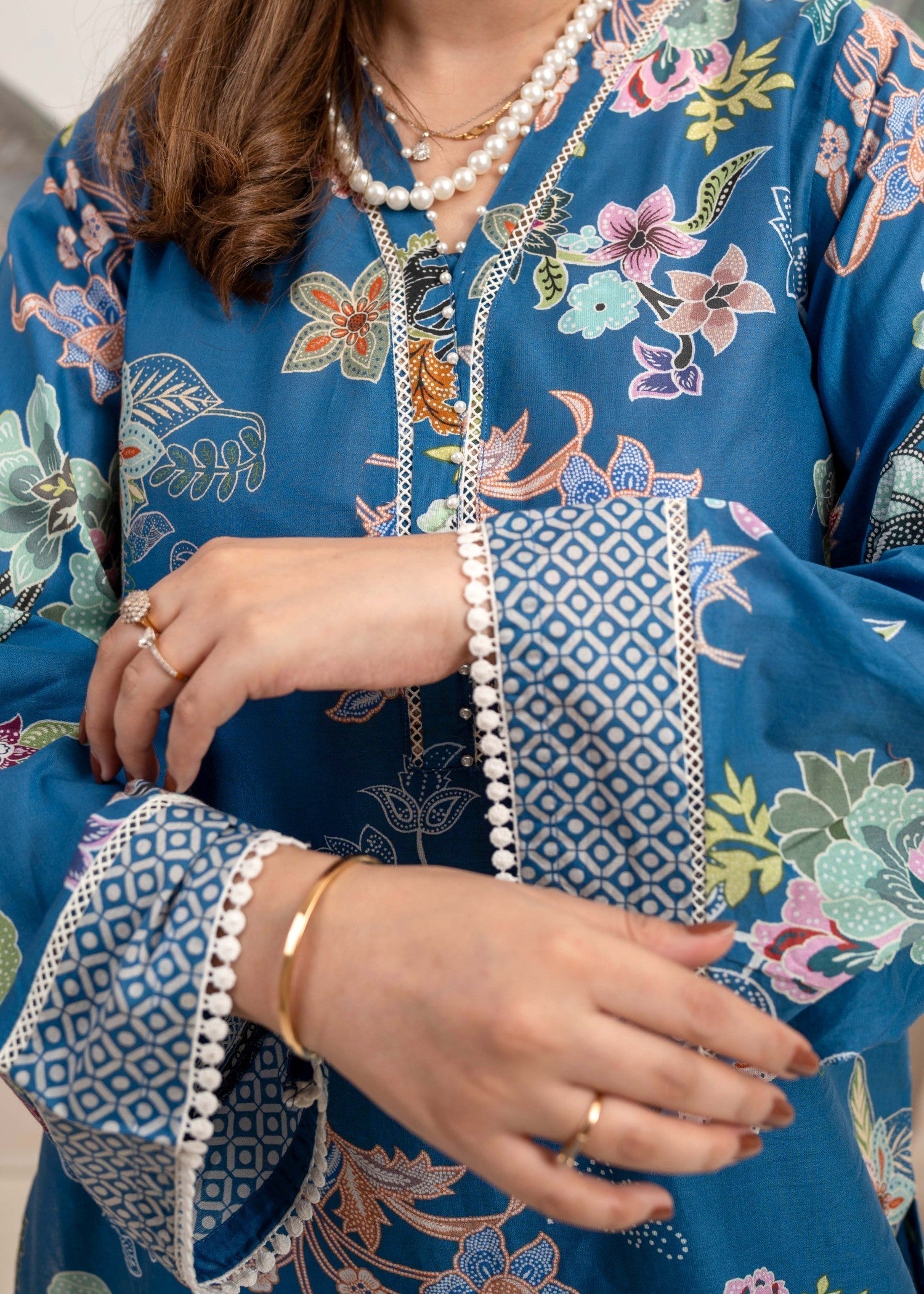 Humna & Momina Embroidered and Printed Lawn (Azure) Women 3pcs