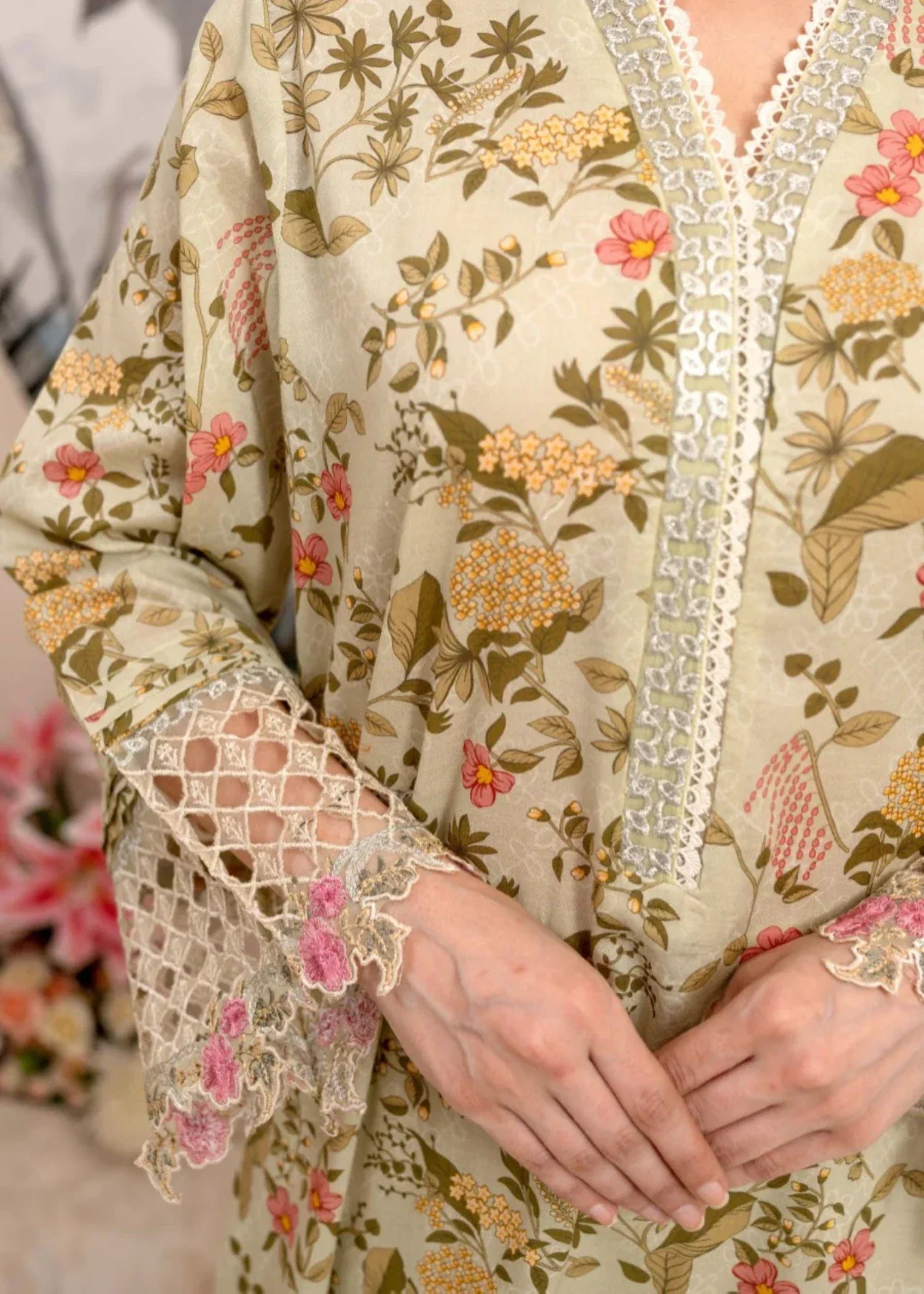 Humna & Momina Embroidered Printed Lawn Attire (flax) Women 3pcs