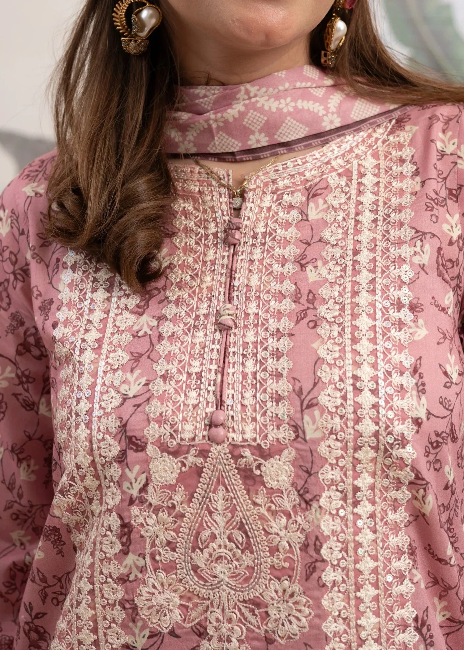 Humna & Momina Elegant Printed Lawn Suit with Embroidery PASTEL PINK (pastel pink) Women 3pcs