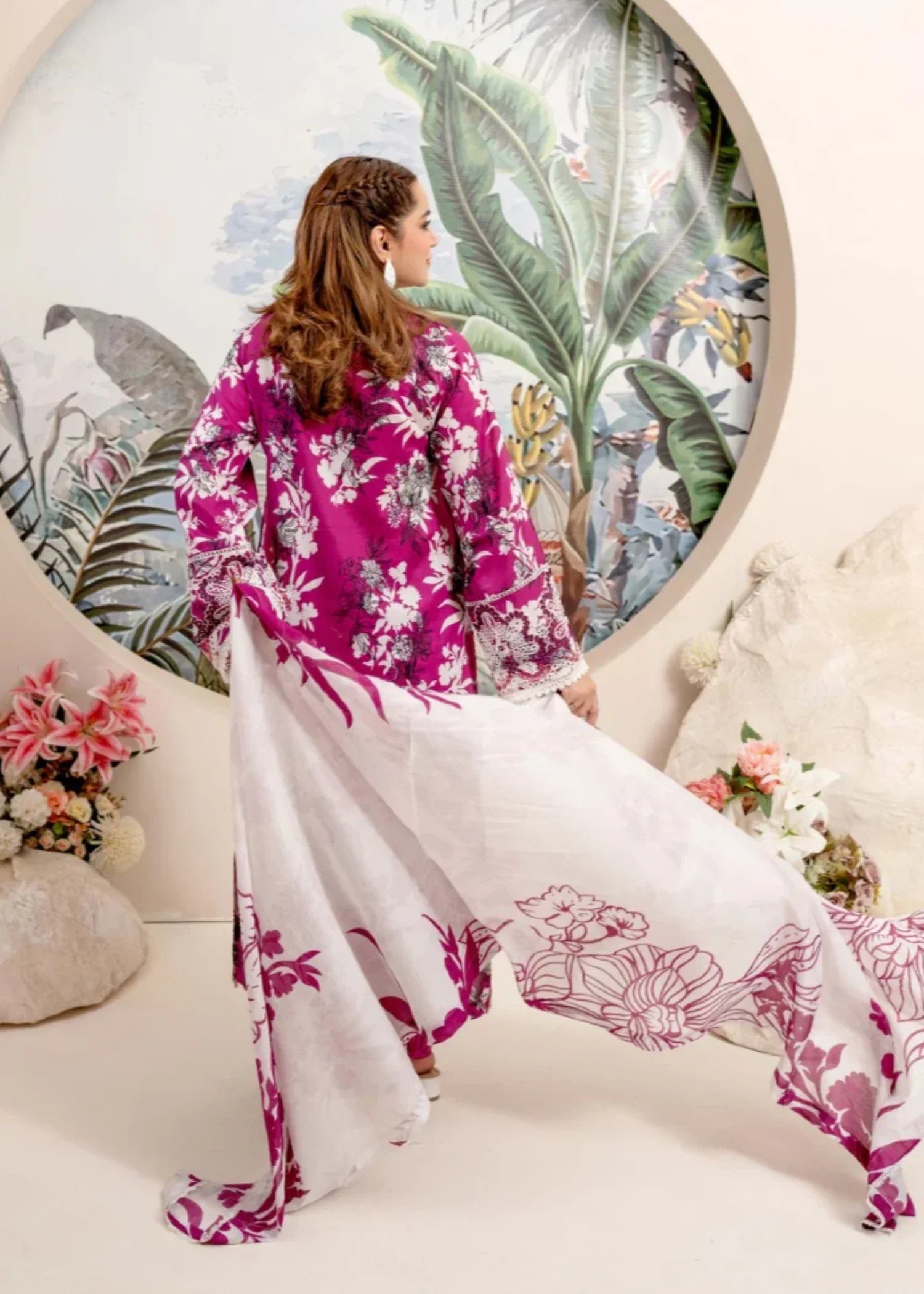 Humna & Momina EMBROIDERED PRINTED LAWN SUIT LOLLIPOP PINK Women 3pcs