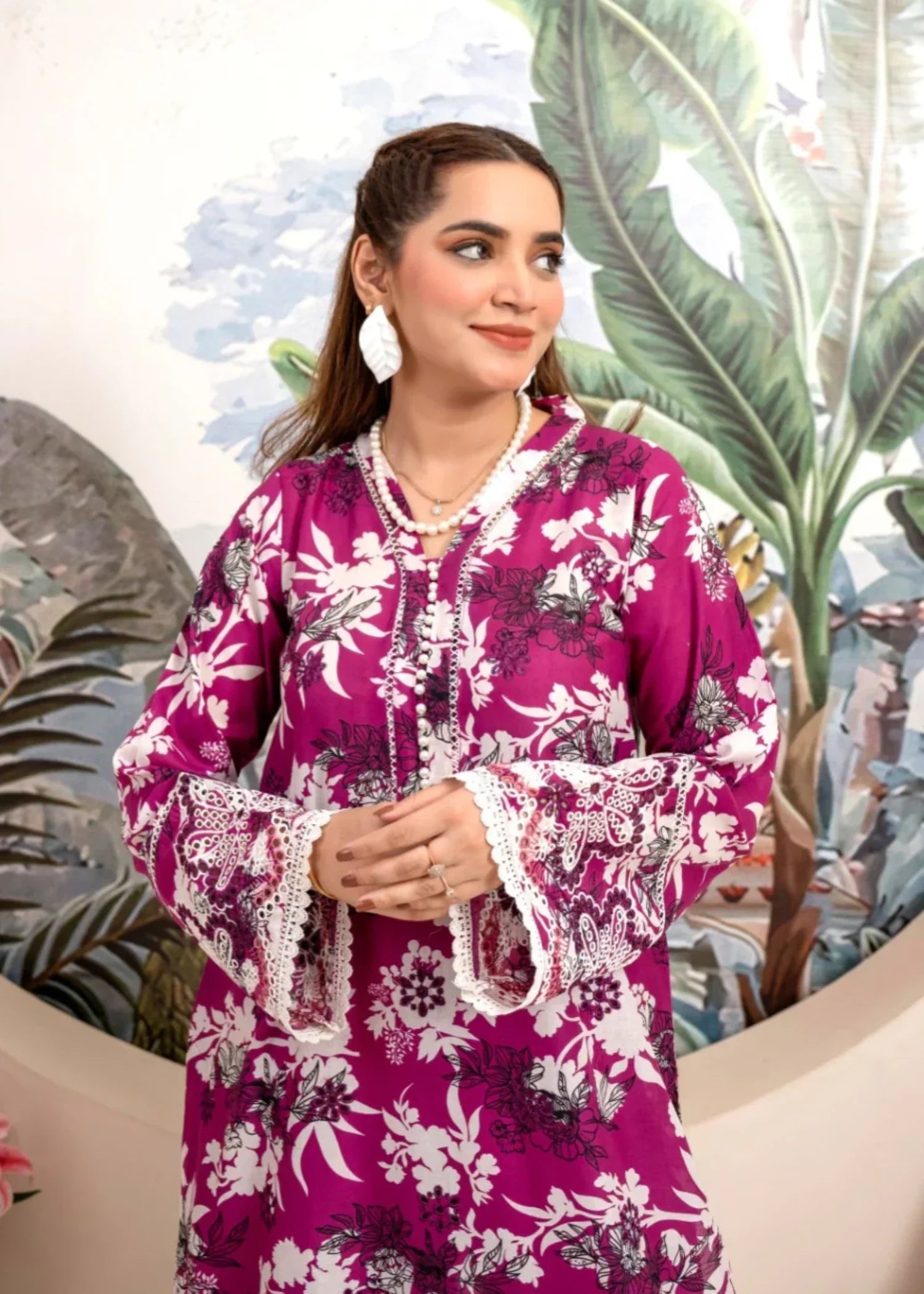 Humna & Momina EMBROIDERED PRINTED LAWN SUIT LOLLIPOP PINK Women 3pcs