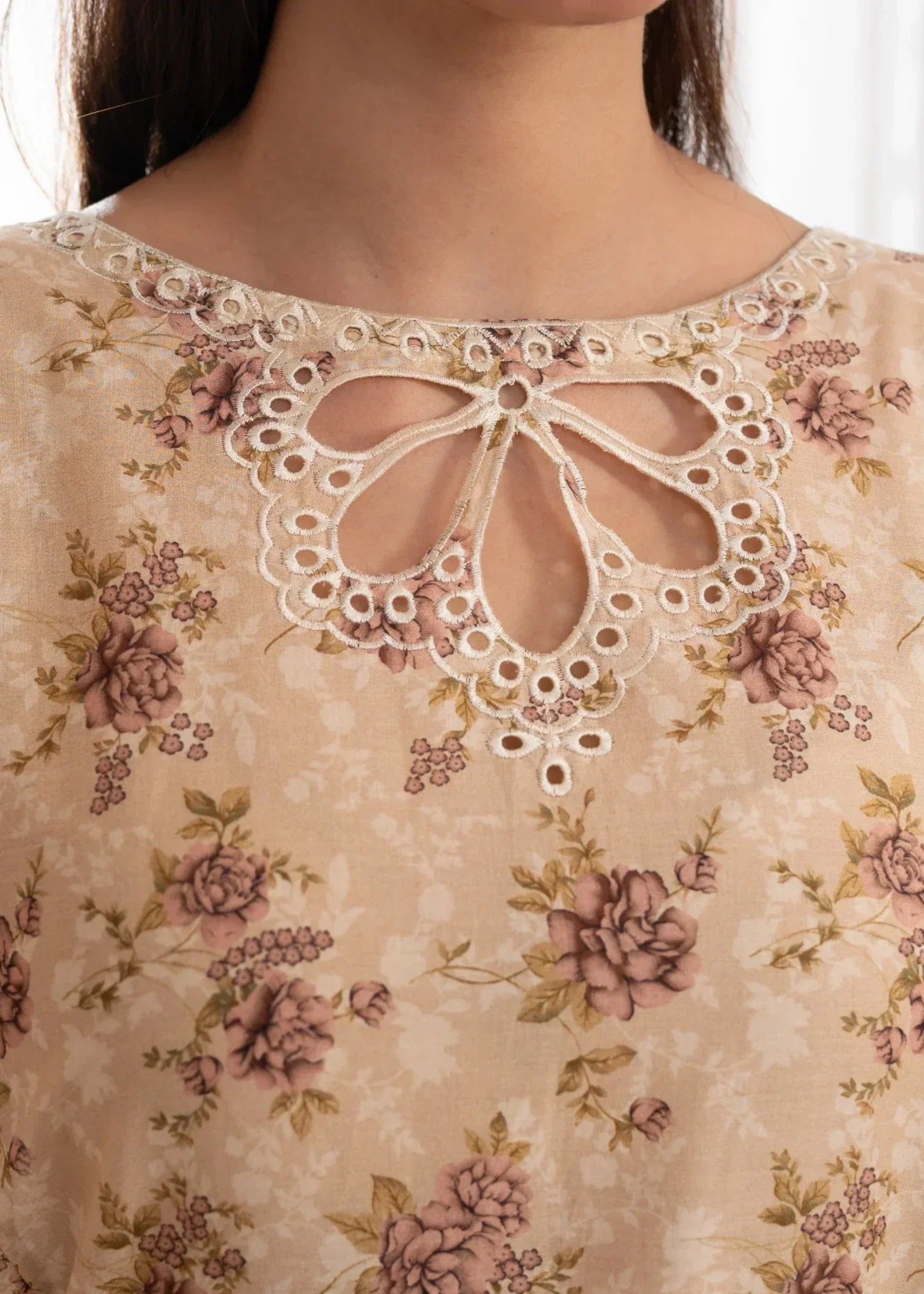 Humna & Momina Lawn Suit with Delicate Embroidery (wheat) Women 3pcs