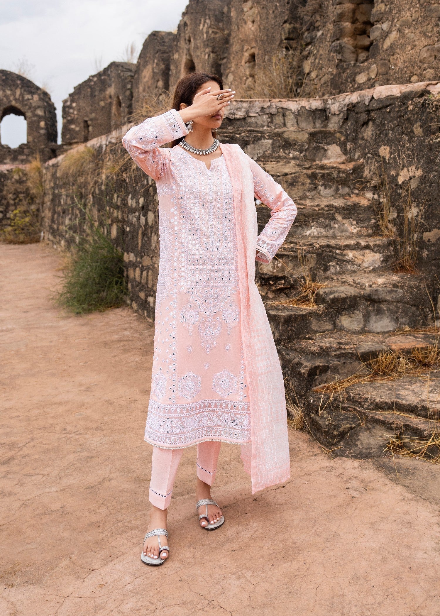 Casual Lite Cotton Emb Suit 08 Women 3pcs