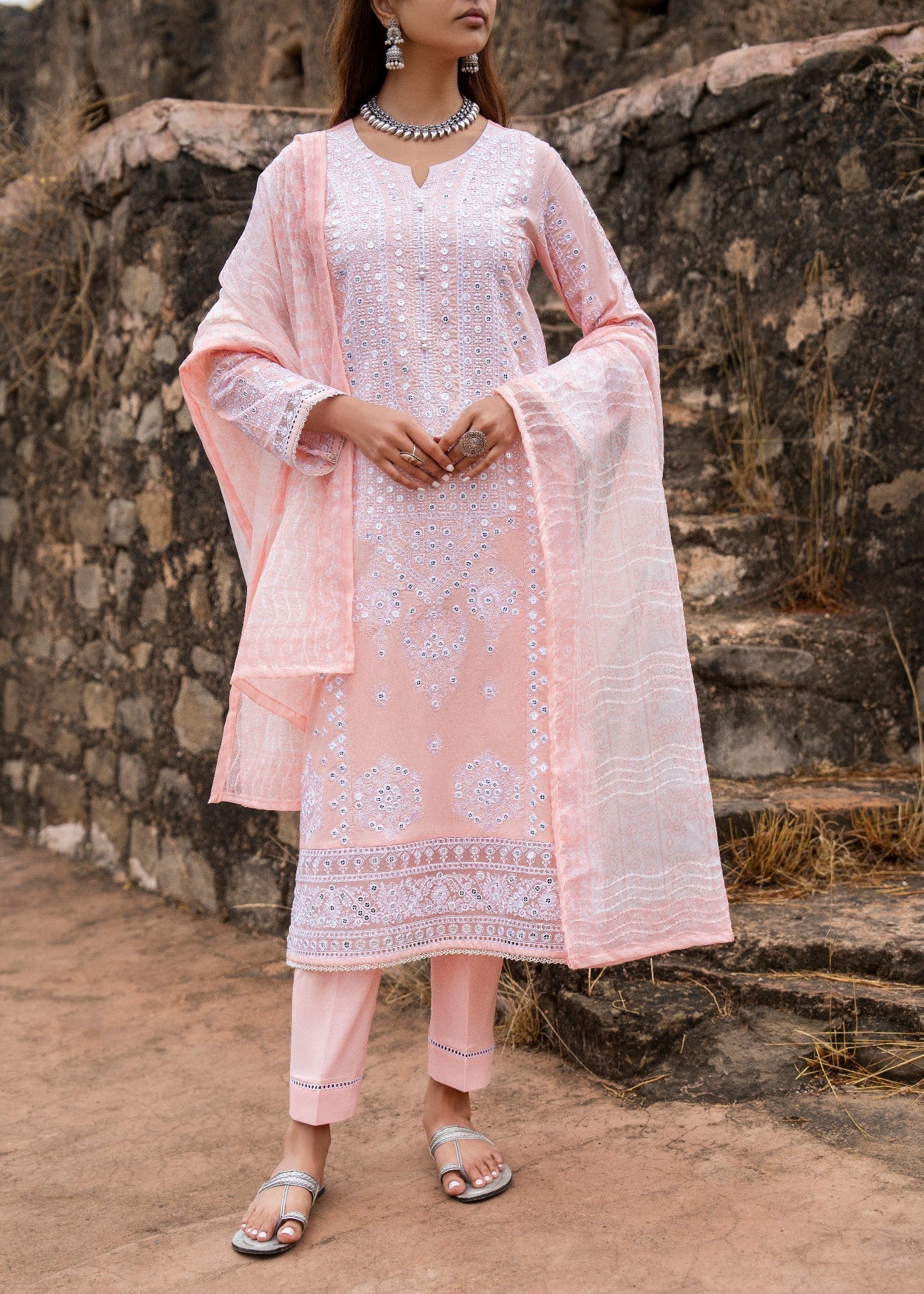 Casual Lite Cotton Emb Suit 08 Women 3pcs