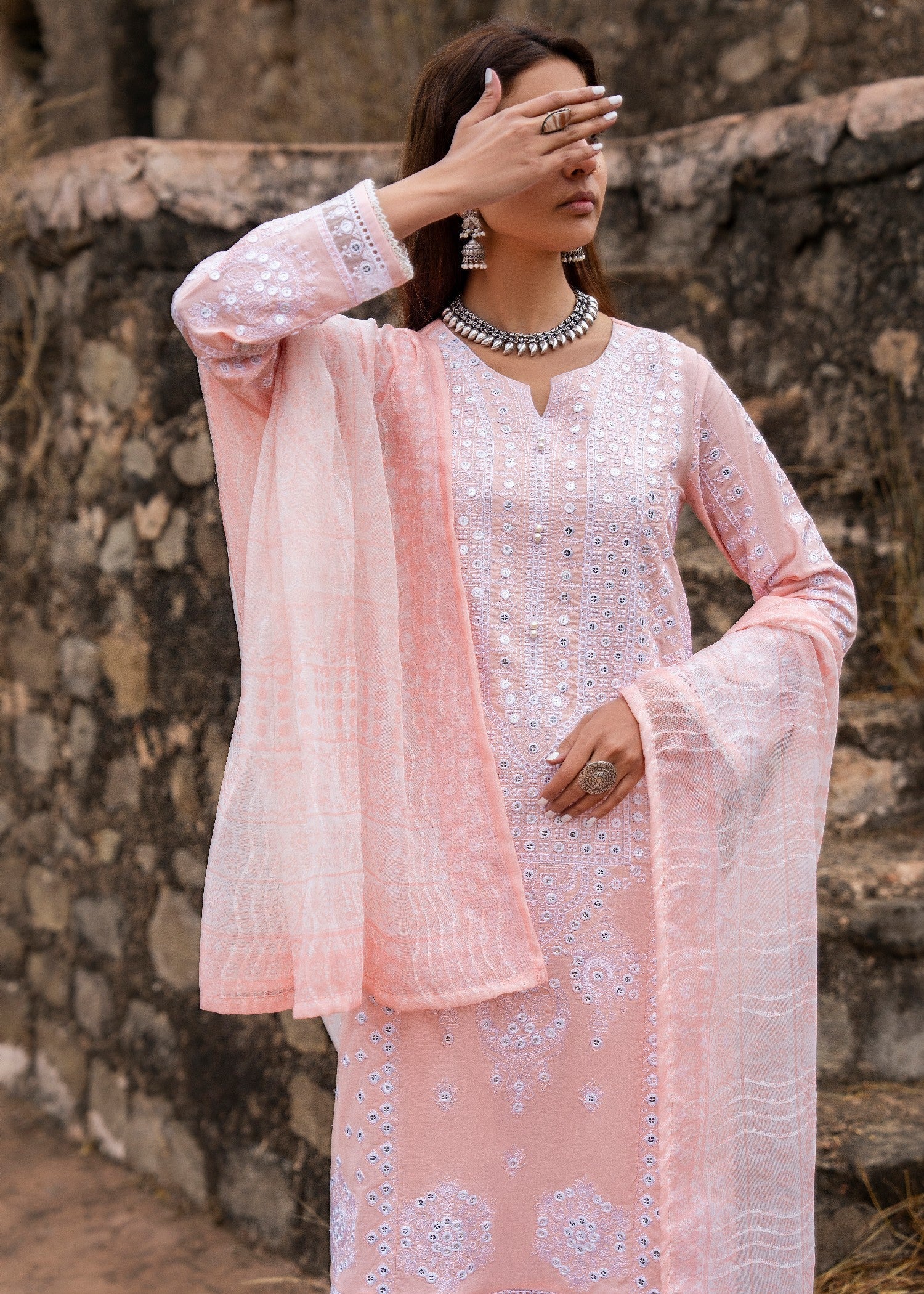 Casual Lite Cotton Emb Suit 08 Women 3pcs