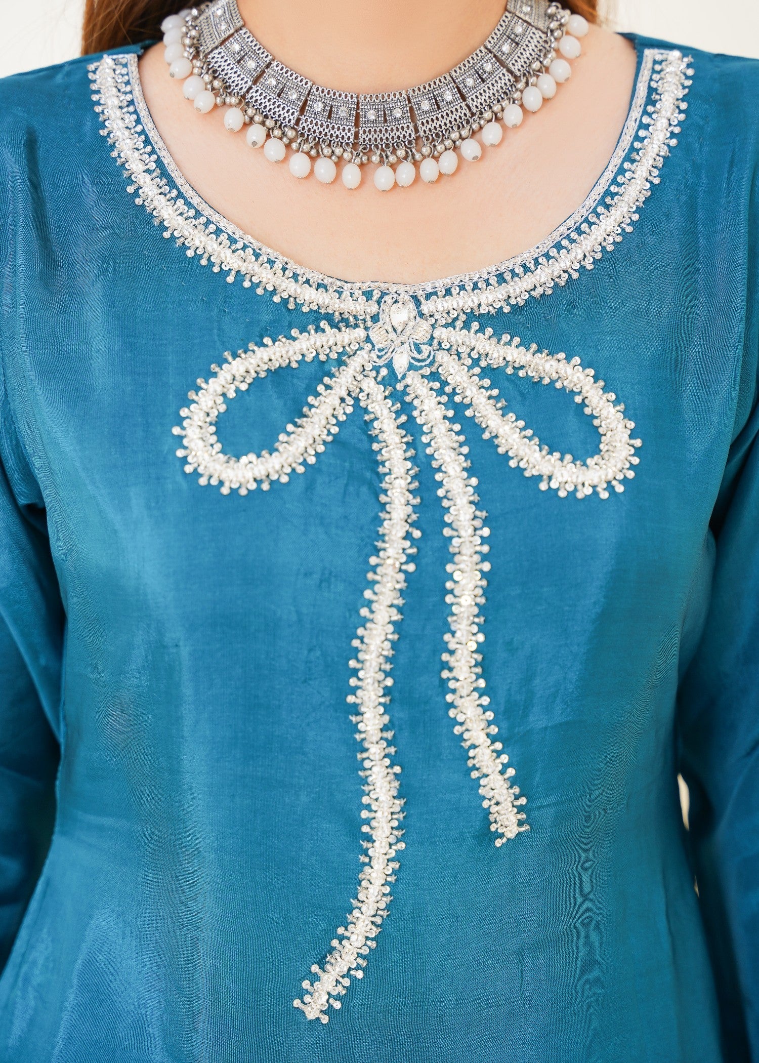 Kashaf Teal Farshi shalwar Adda work Women 3pcs