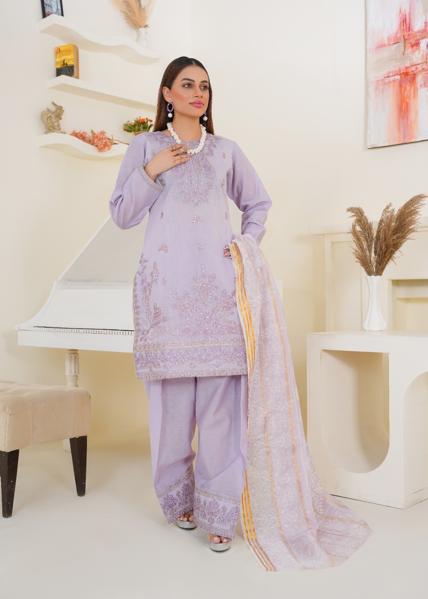 Kashaf Lilac cotton silk farshi shalwar embroidered Women 3pcs