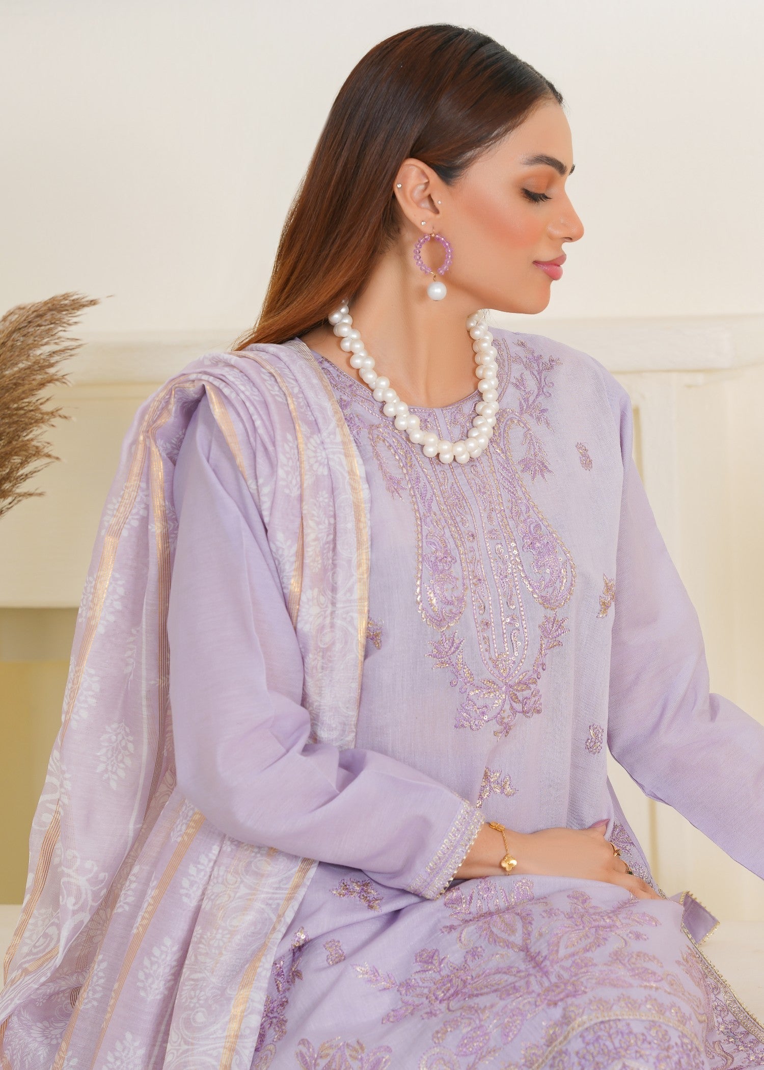 Kashaf Lilac cotton silk farshi shalwar embroidered Women 3pcs