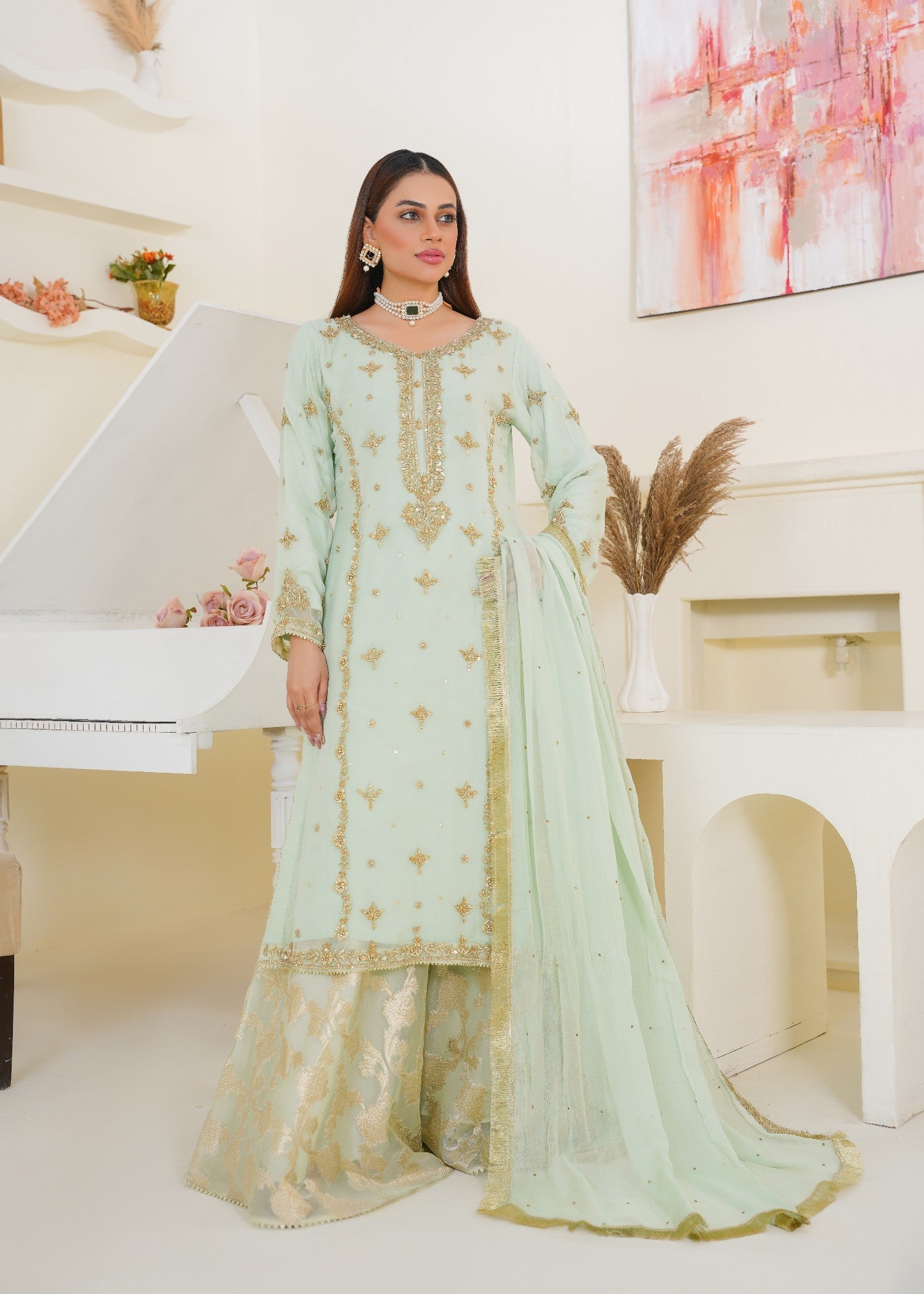 Lajpal LJP Pistachio Sharara Women 3pcs