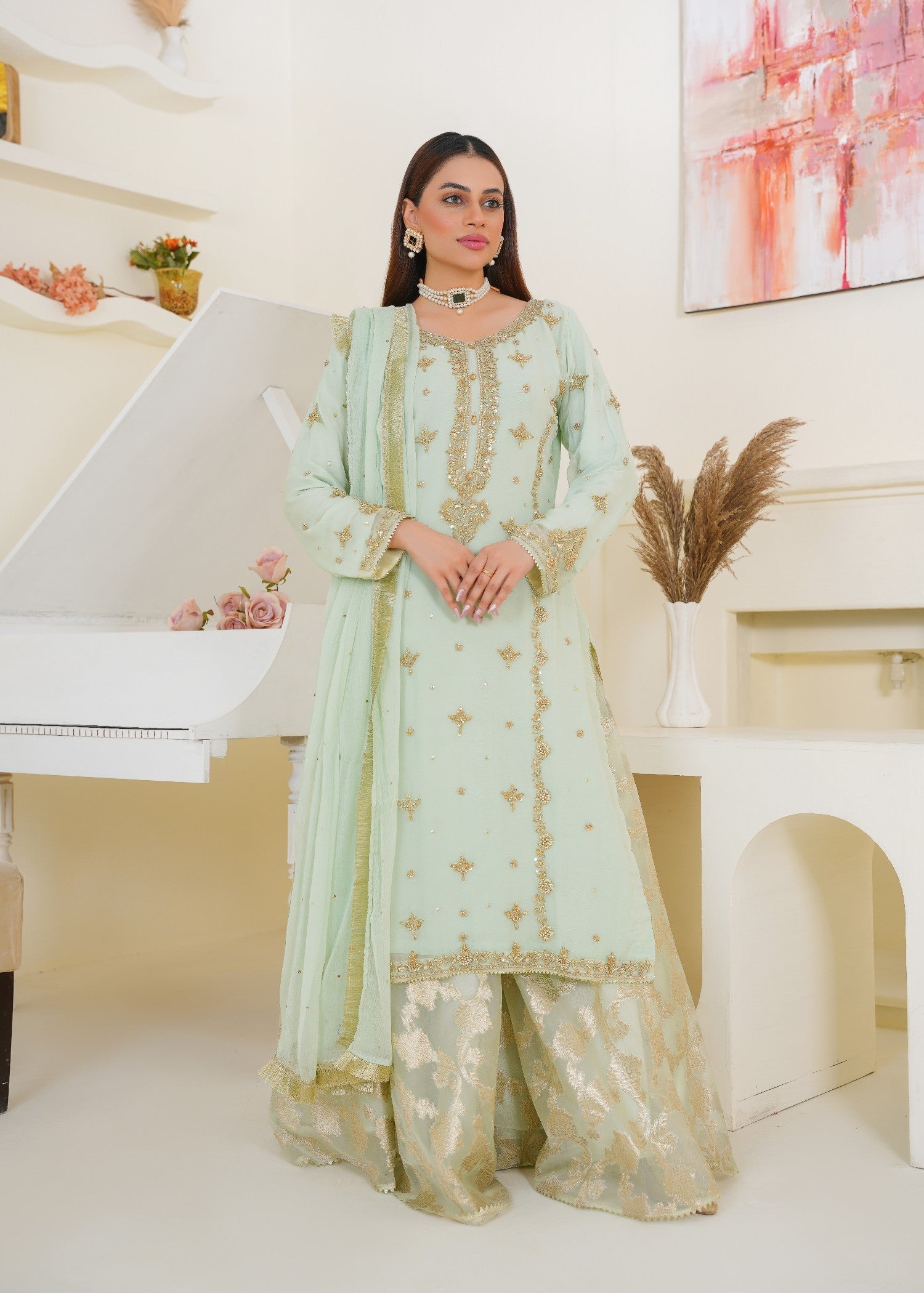 Lajpal LJP Pistachio Sharara Women 3pcs