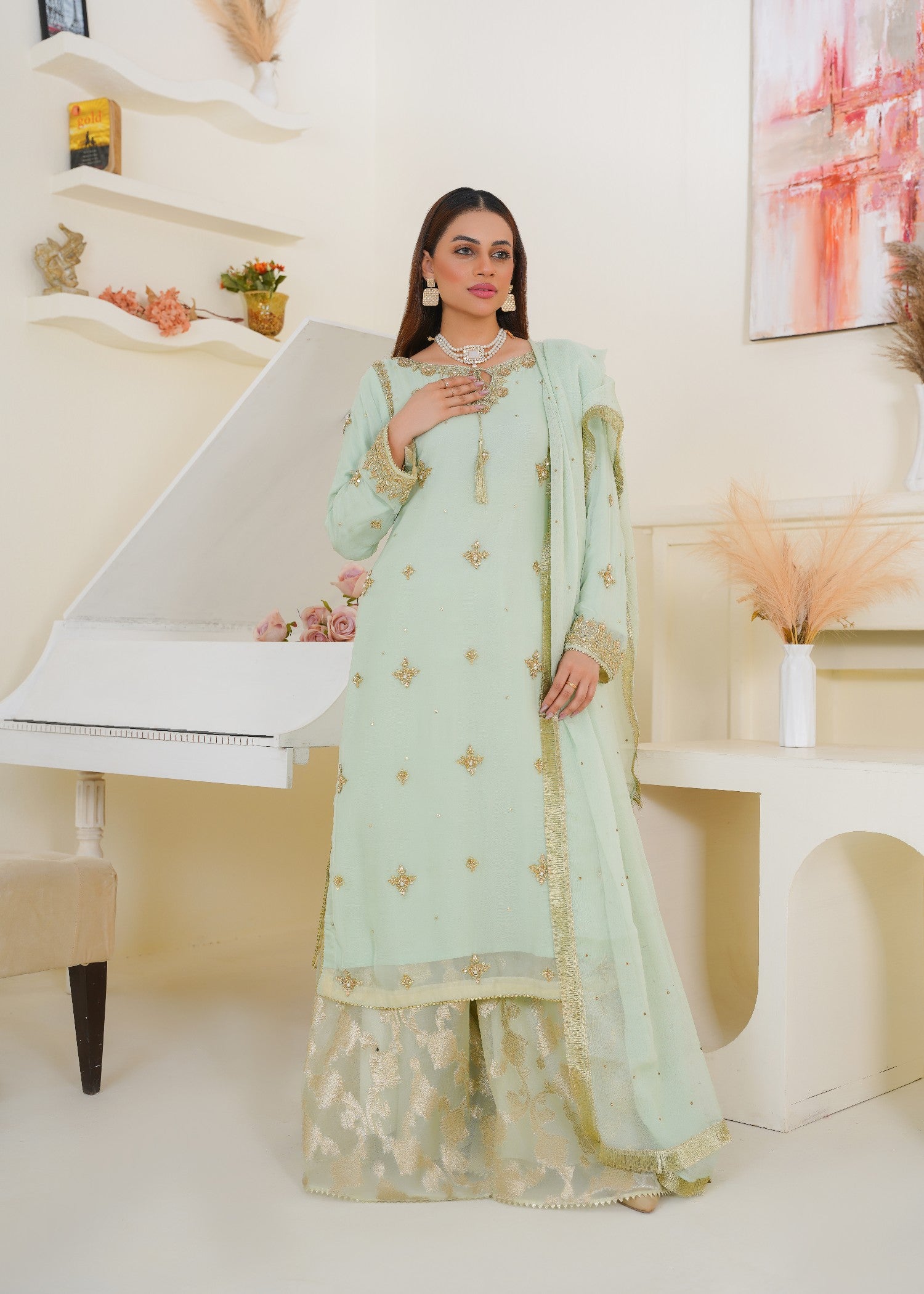 Lajpal LJP Pistachio Sharara 2 Women 3pcs