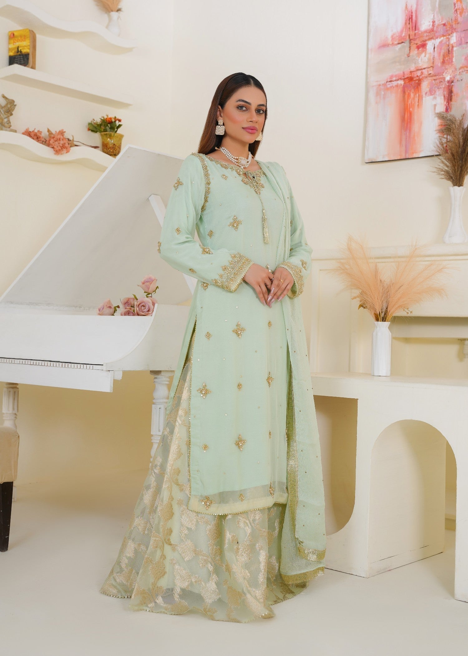 Lajpal LJP Pistachio Sharara 2 Women 3pcs