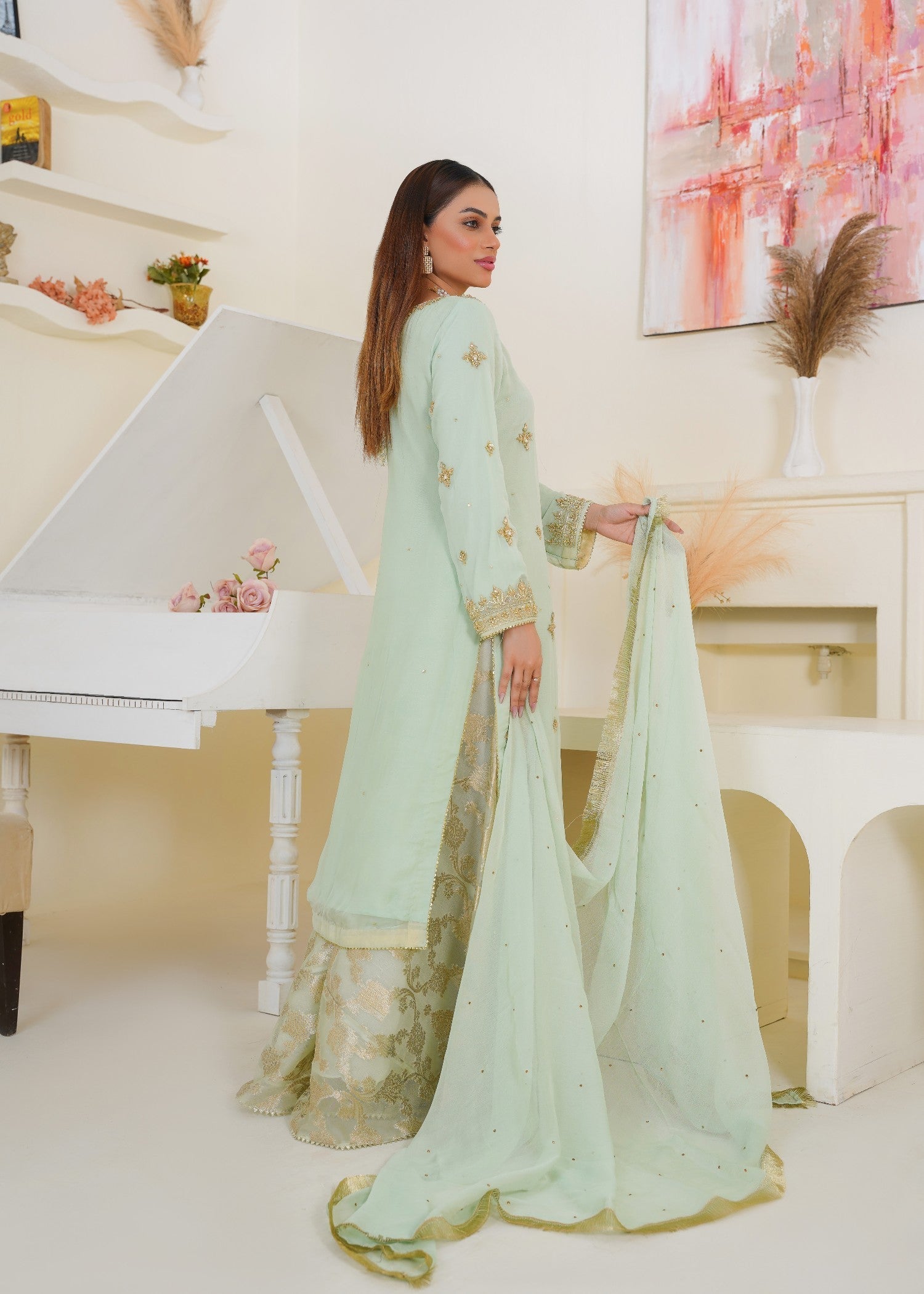 Lajpal LJP Pistachio Sharara 2 Women 3pcs