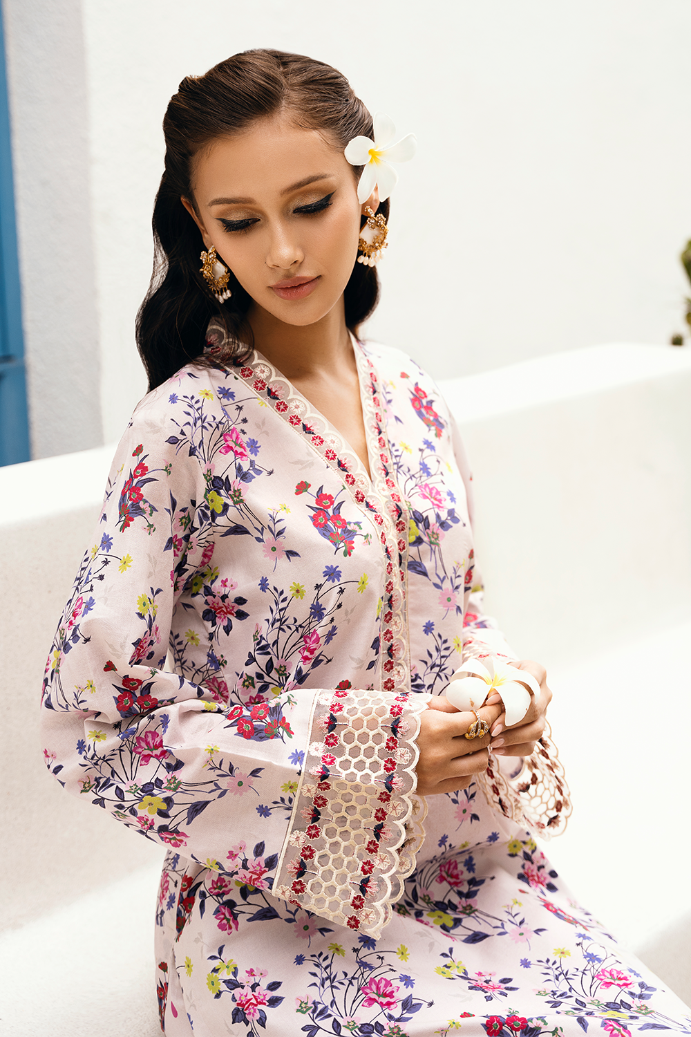 Esra Embroidered Printed Cambric MK 24 02 Women 2pcs