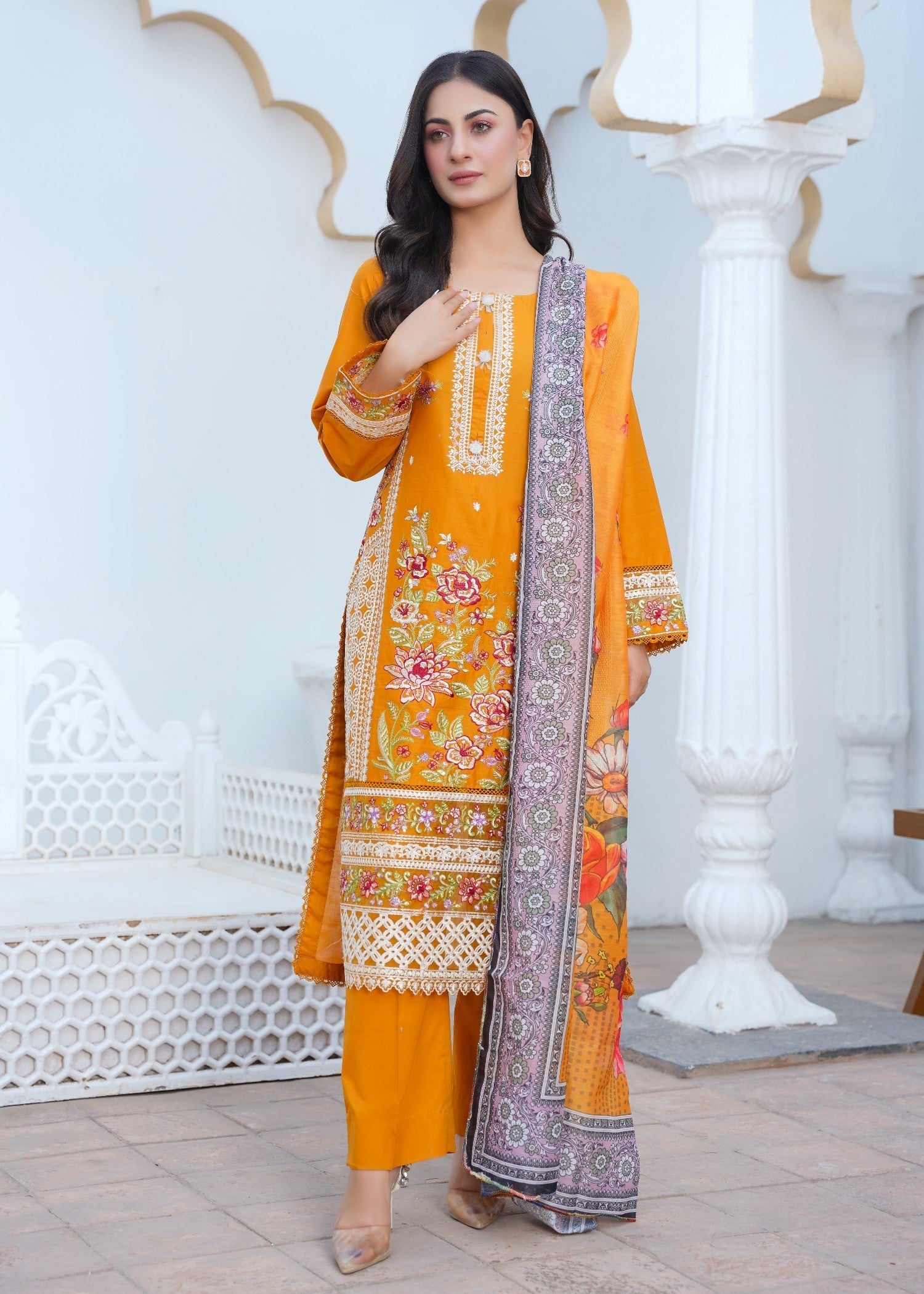 Kashaf | Mustard Cotton Set Women 3pcs