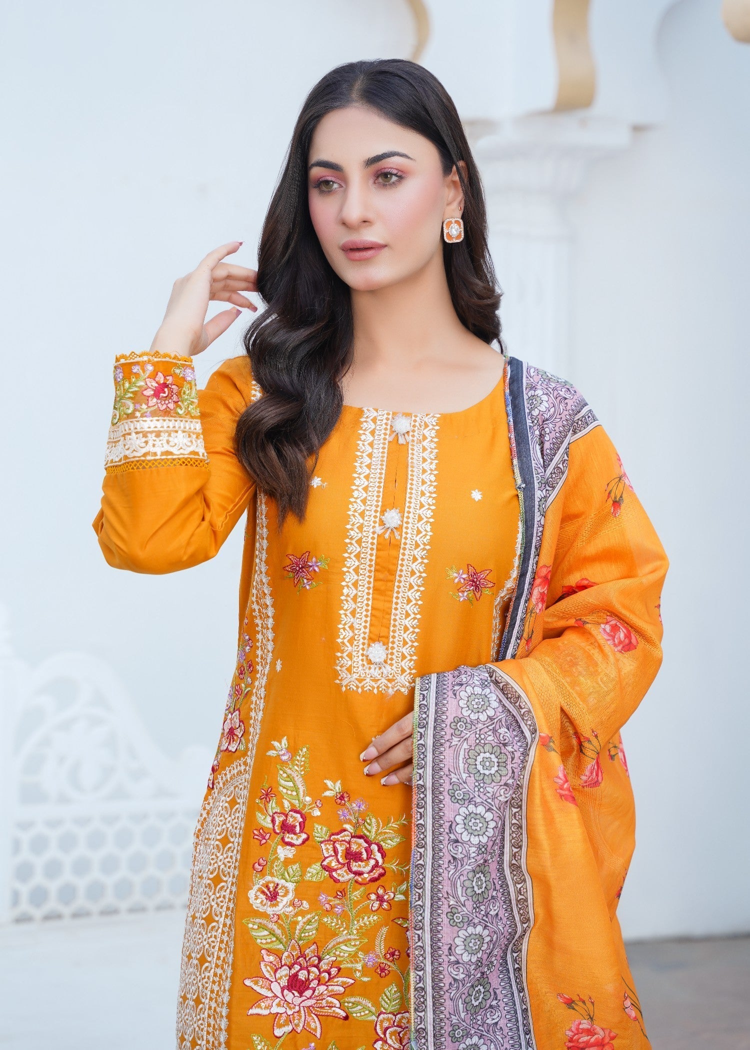 Kashaf | Mustard Cotton Set Women 3pcs