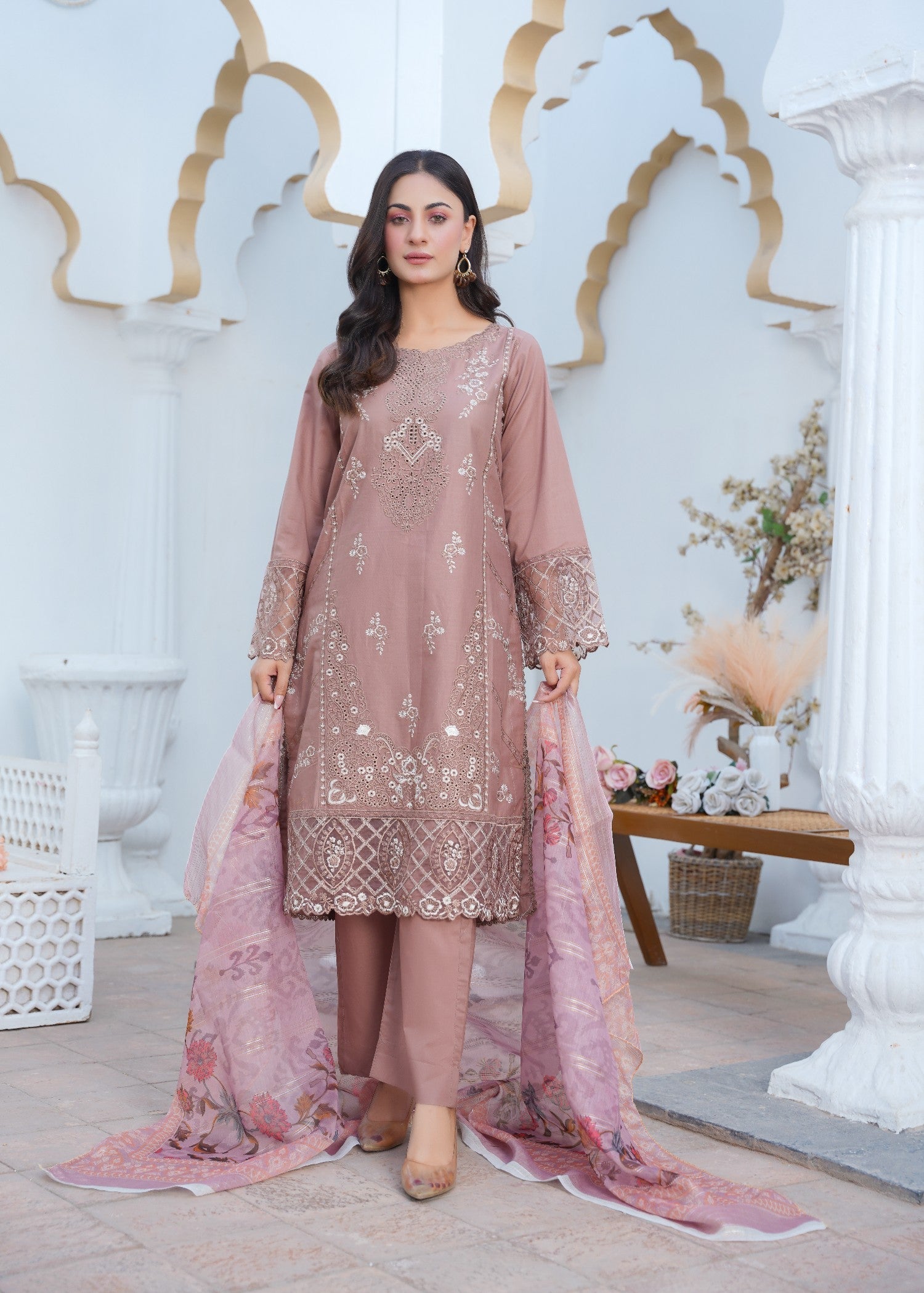 Kashaf | Rose Tea Cotton Set Women 3pcs