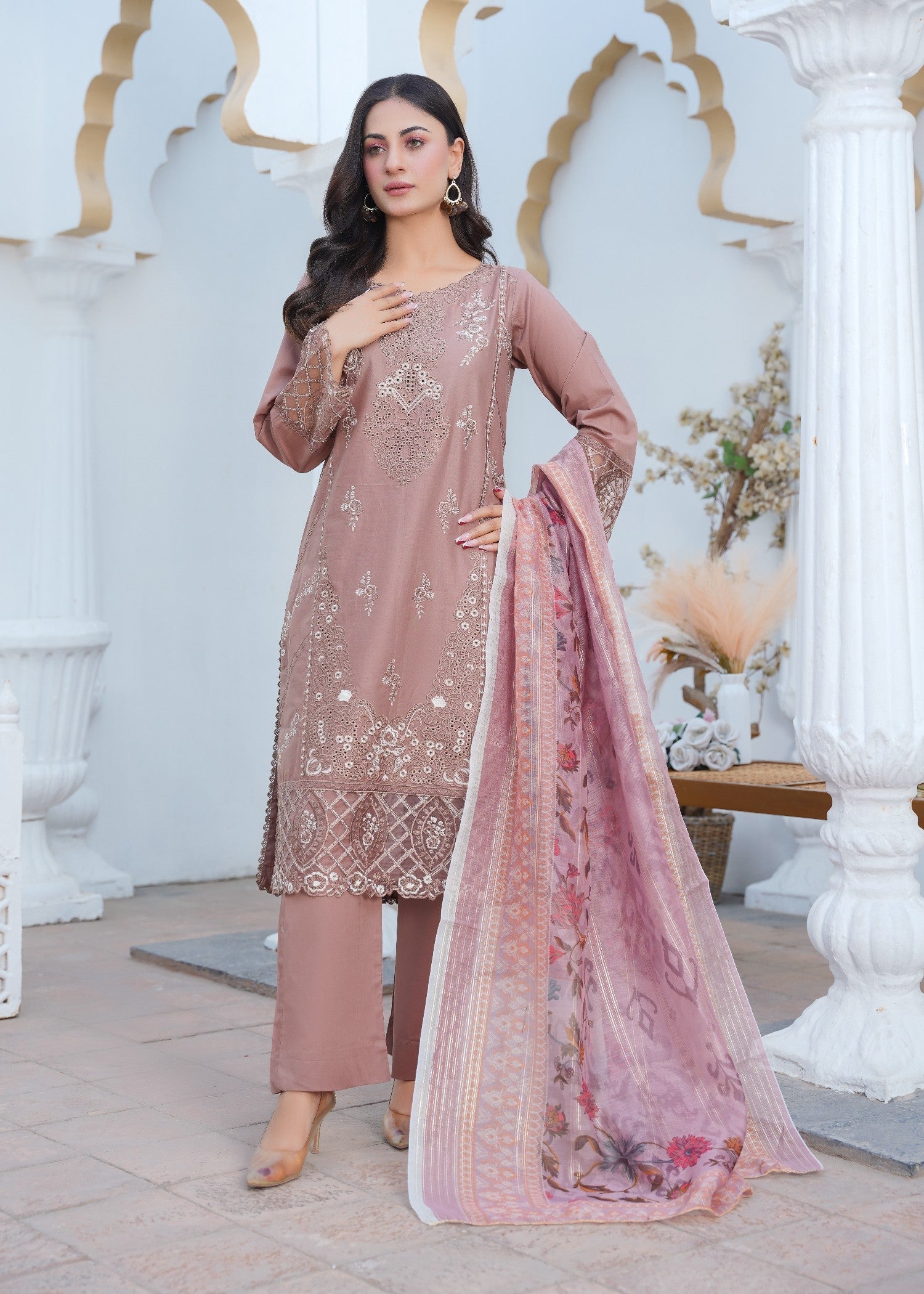 Kashaf | Rose Tea Cotton Set Women 3pcs