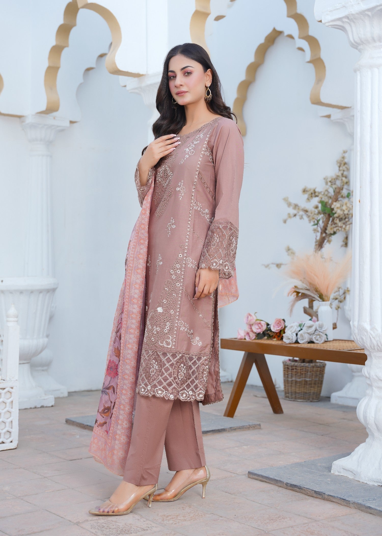 Kashaf | Rose Tea Cotton Set Women 3pcs
