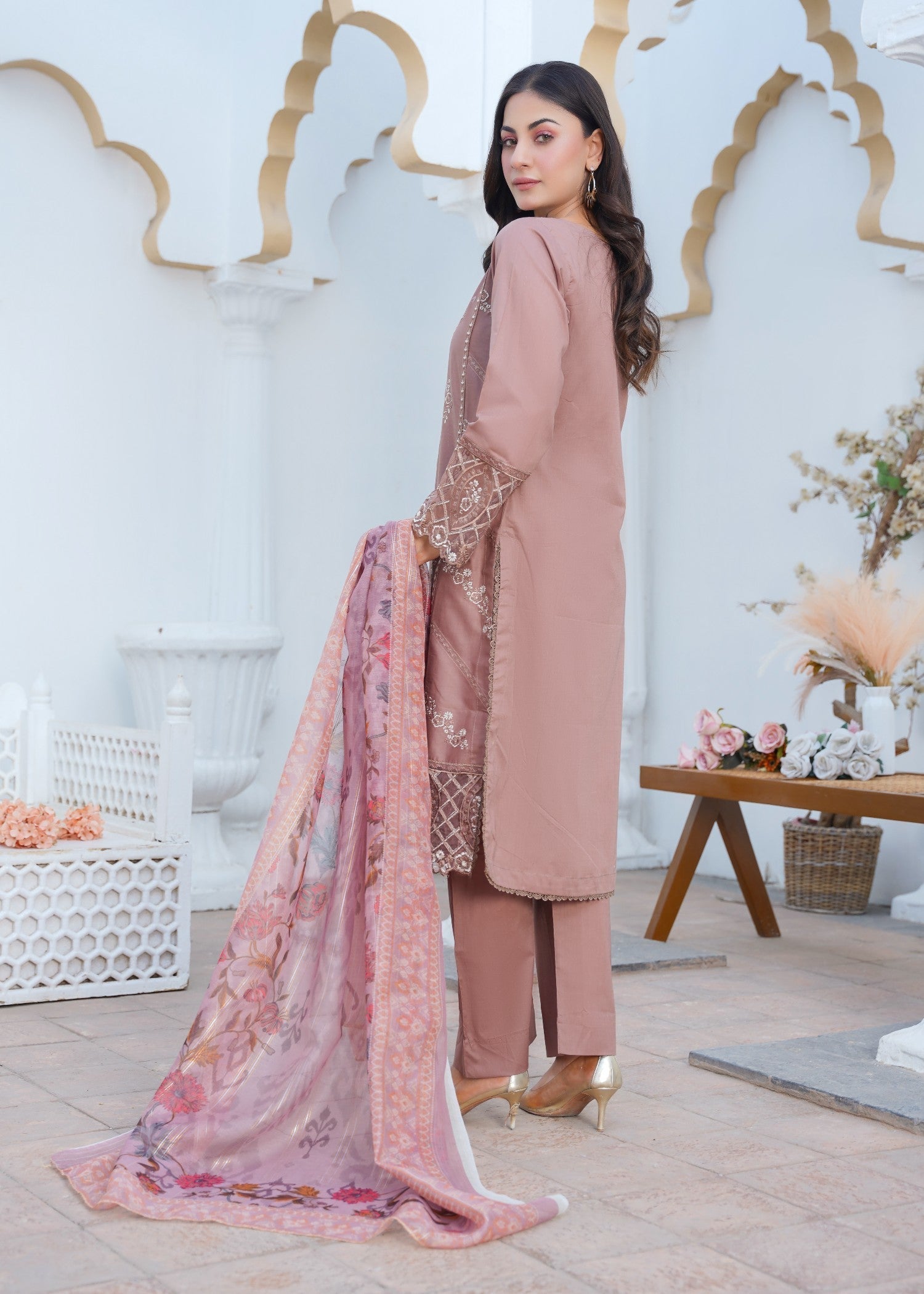Kashaf | Rose Tea Cotton Set Women 3pcs