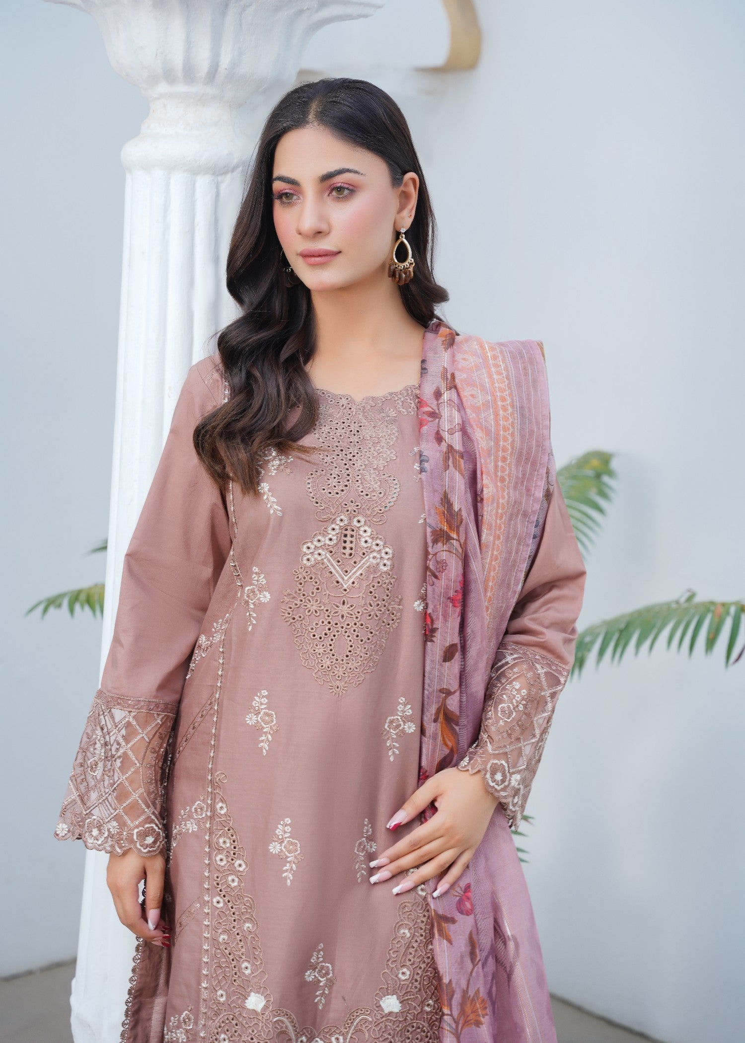 Kashaf | Rose Tea Cotton Set Women 3pcs