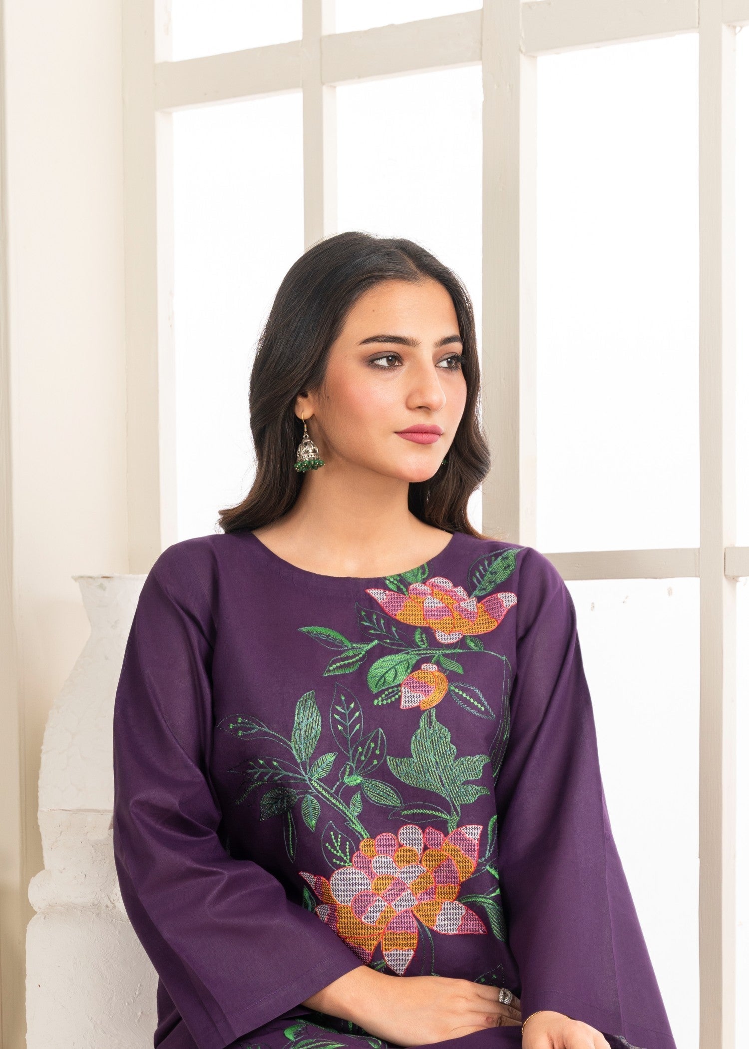 Ramal plum embroidered dress Women 2pcs