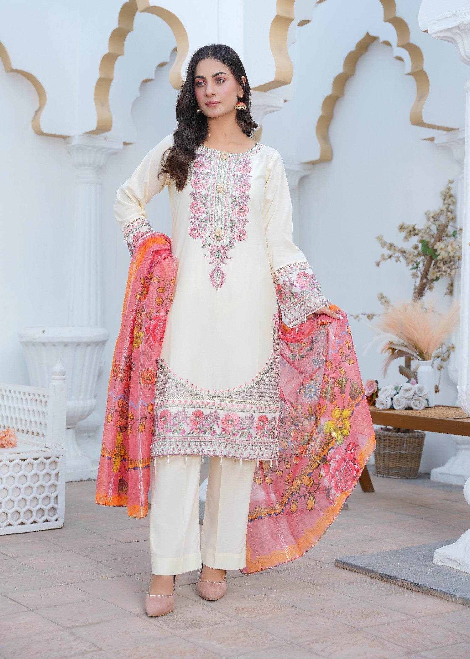 Kashaf | White Cotton Set Women 3pcs