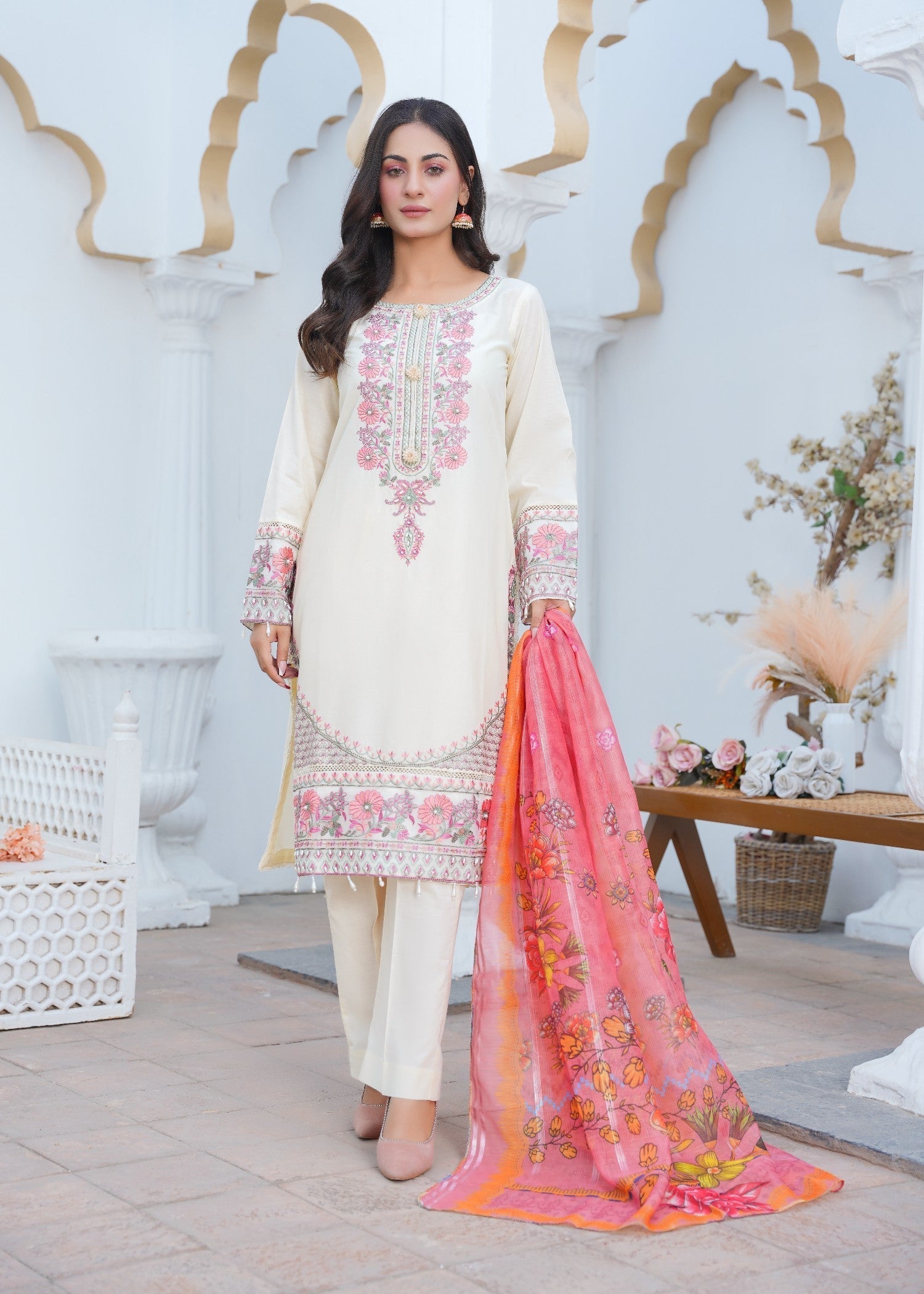 Kashaf | White Cotton Set Women 3pcs