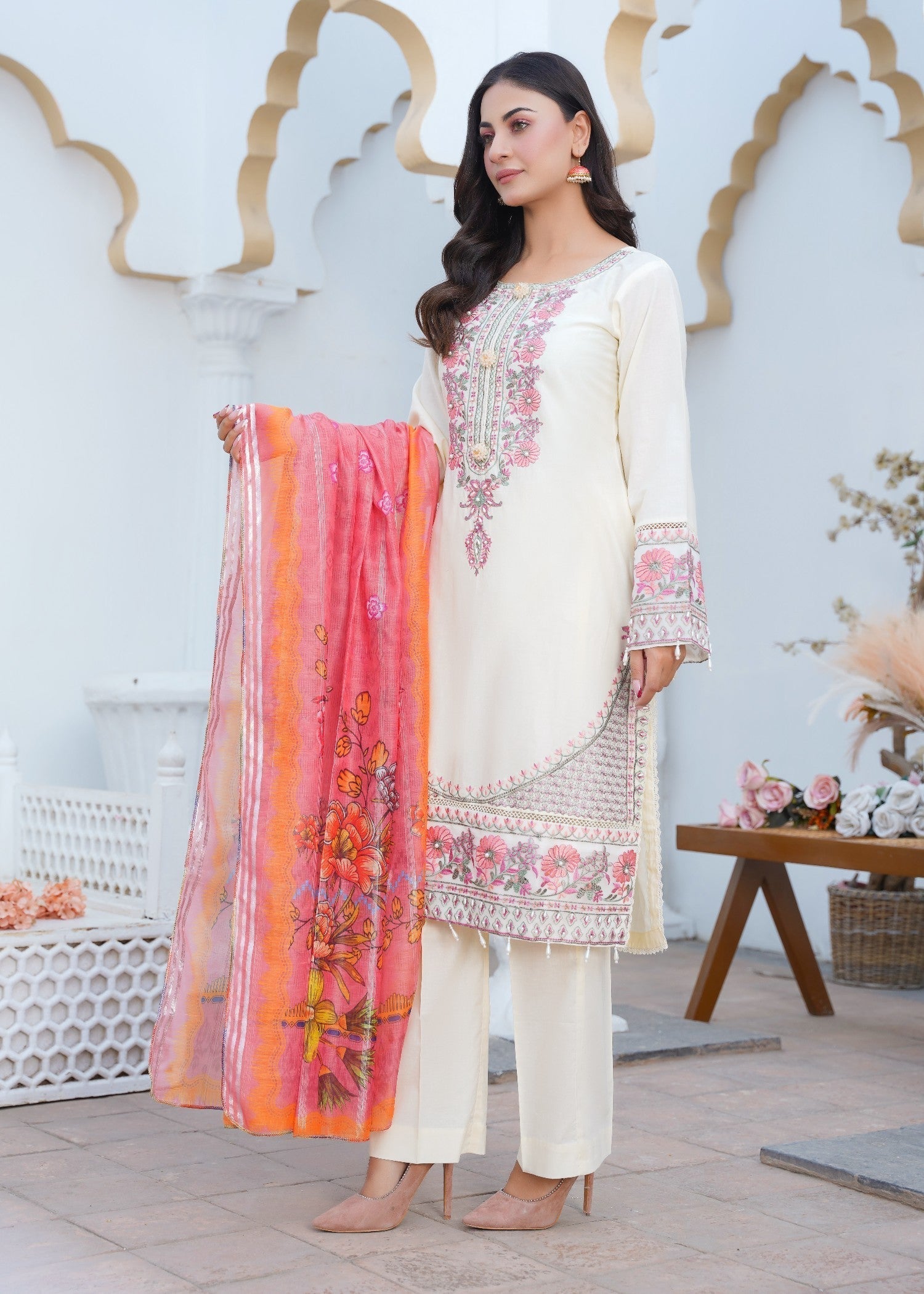 Kashaf | White Cotton Set Women 3pcs