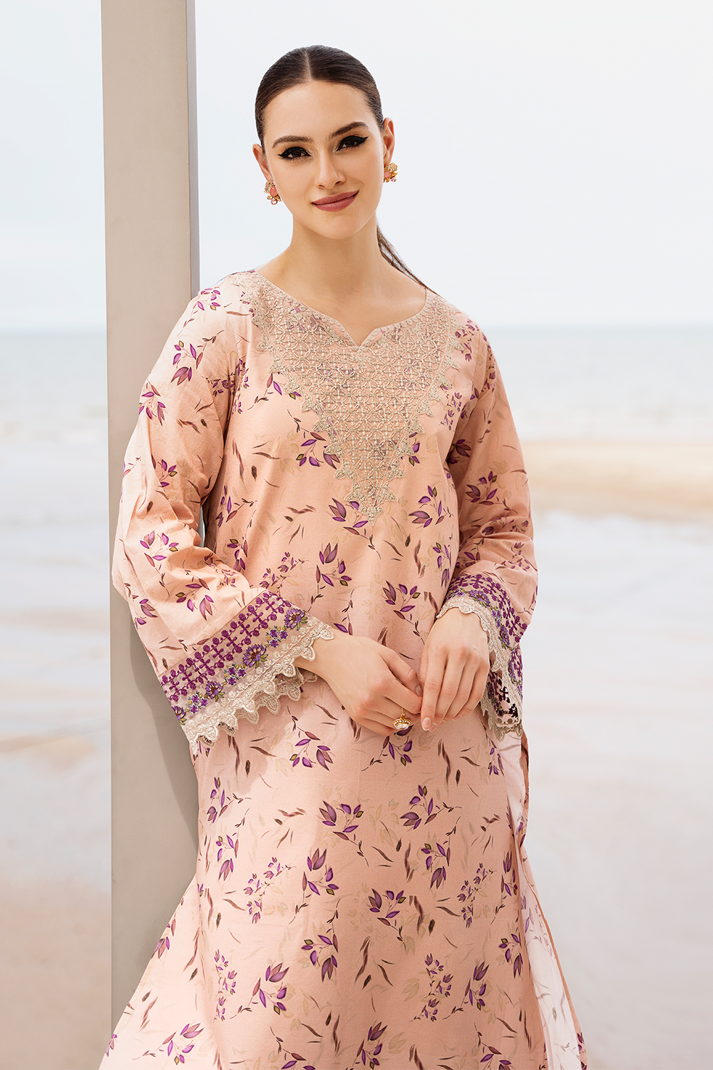 Esra Embroidered Printed Cambric MK 24 08 Women 2pcs