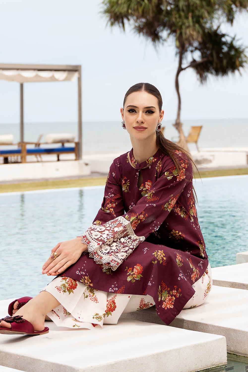 Esra Embroidered Printed Cambric MK 24 01 Women 2pcs