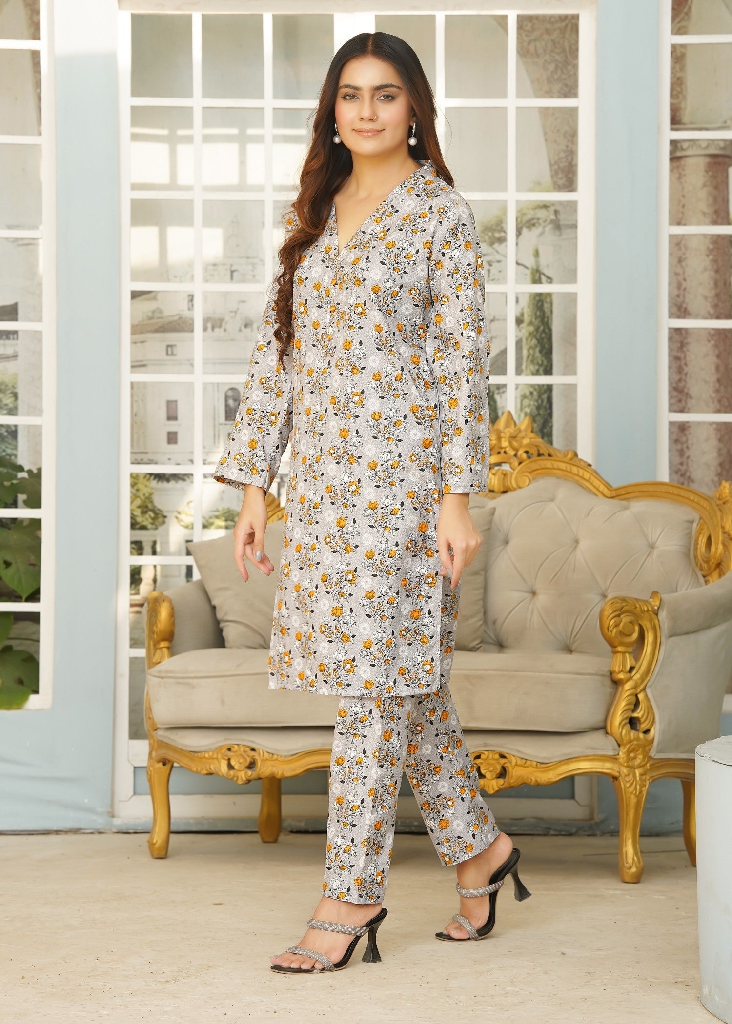 Hamna Kalim SANA GRAY digital r Women 2pcs