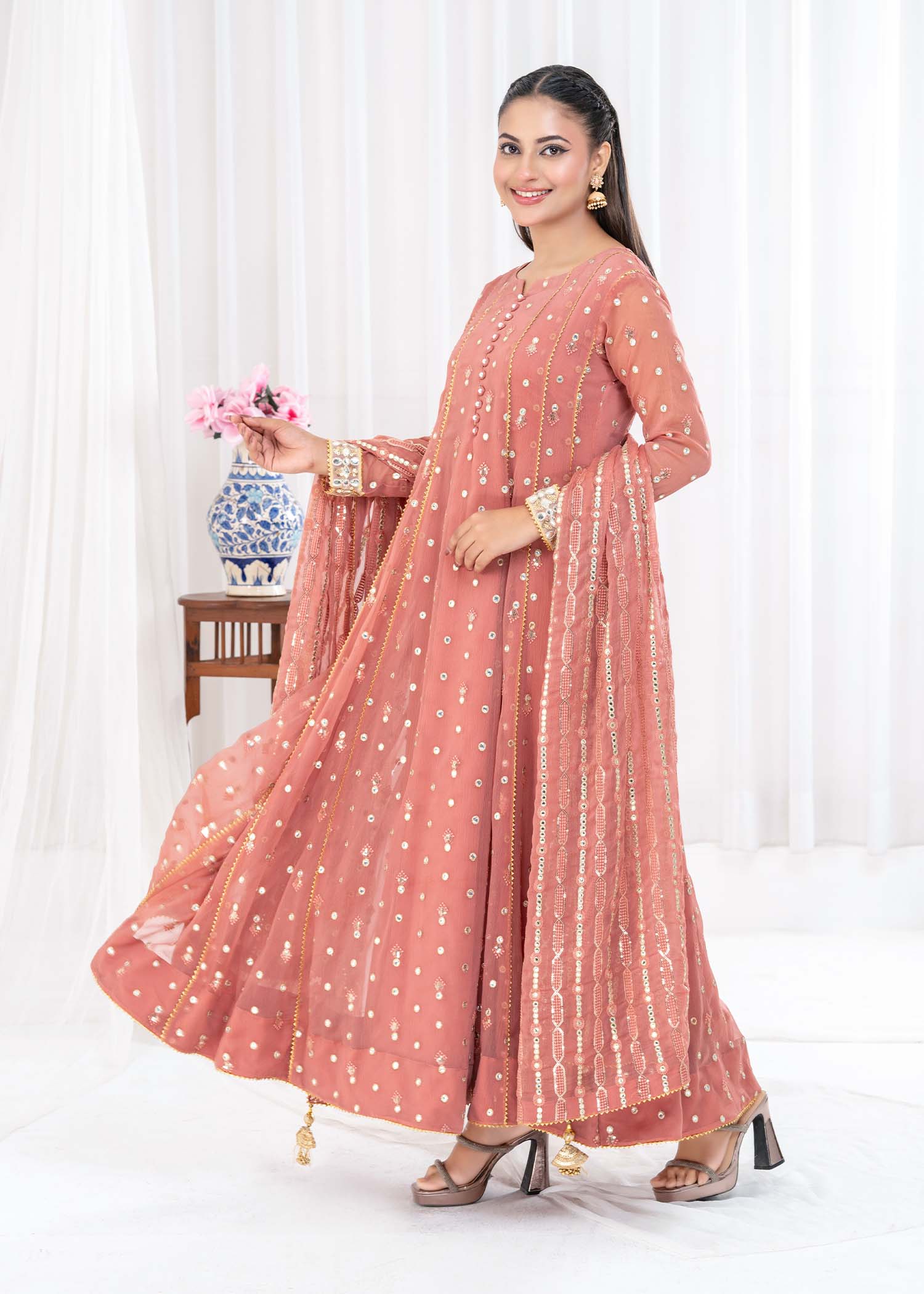 Ayesha Closet SUNDUS CORAL PINK Women 3pcs
