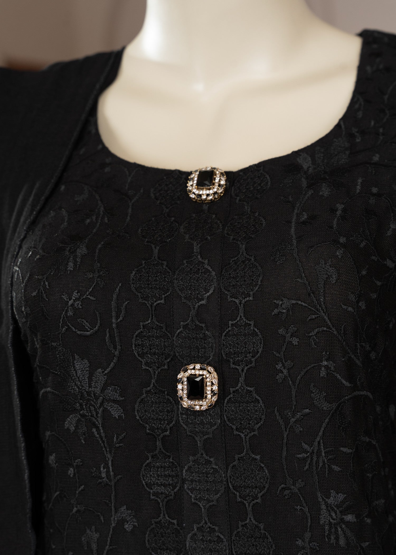 Symas Black Embroidered Cotton Net Suit Women 3pcs