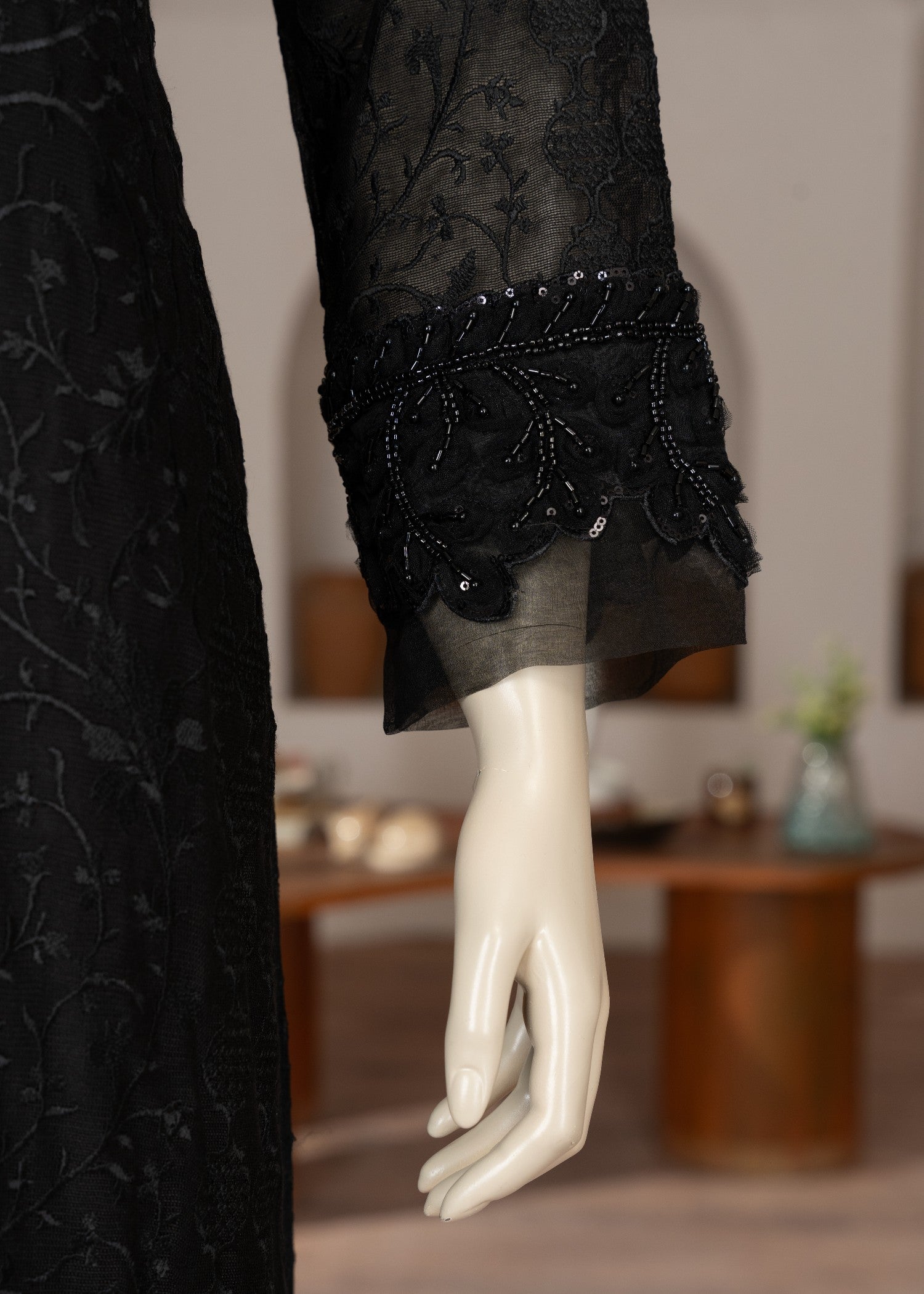 Symas Black Embroidered Cotton Net Suit Women 3pcs