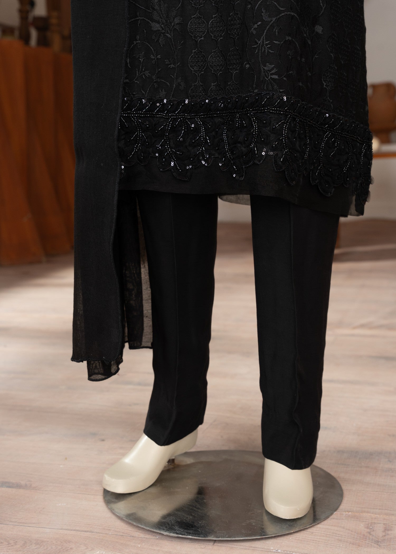 Symas Black Embroidered Cotton Net Suit Women 3pcs