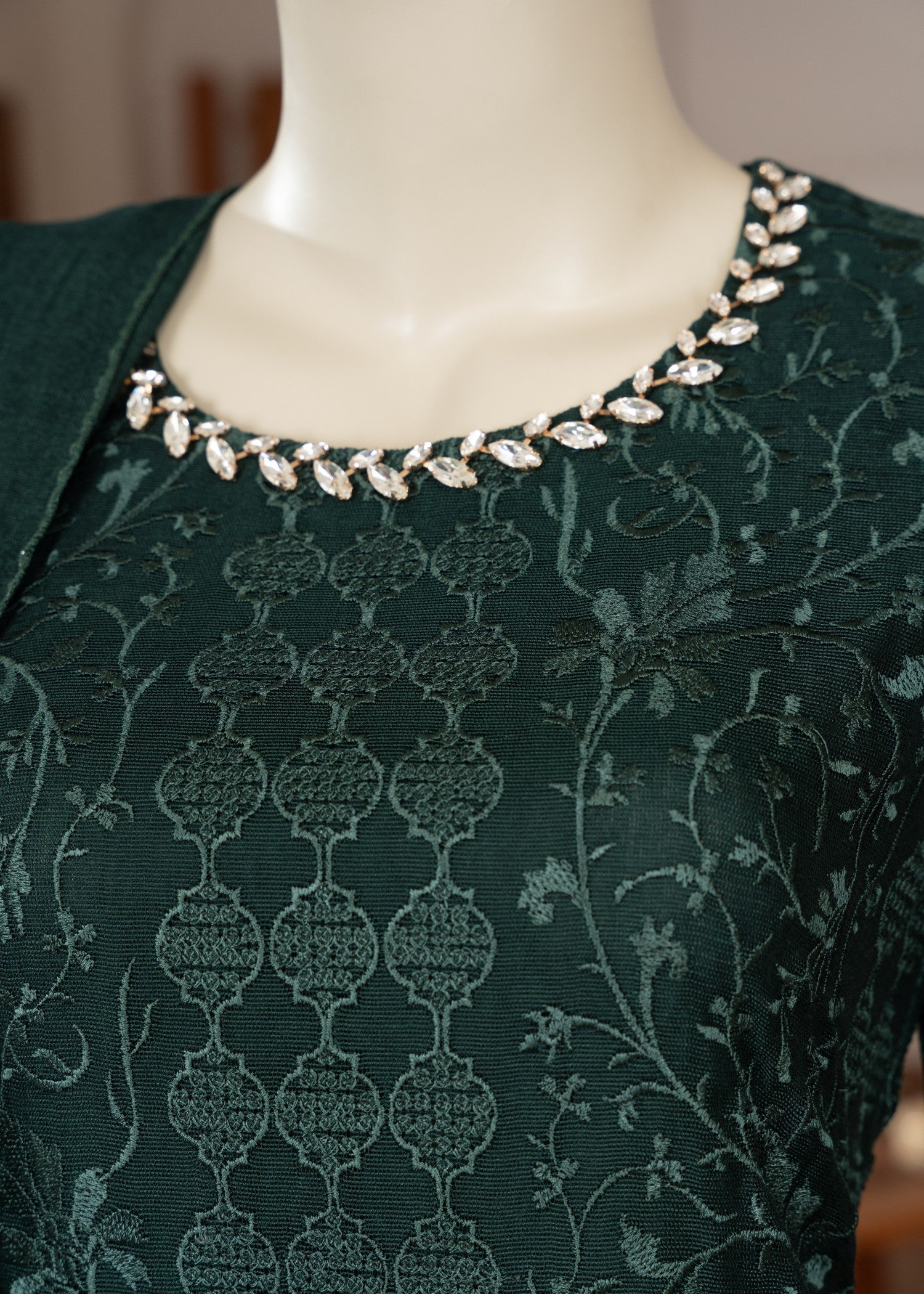 Symas Green Embroidered Cotton Net Suit Women 3pcs