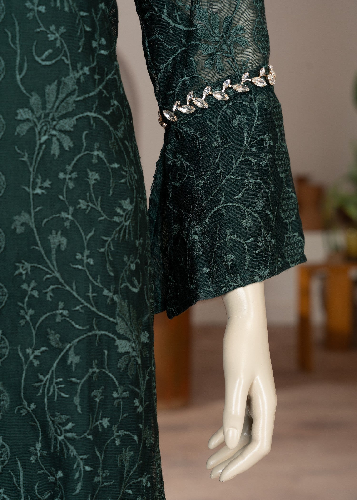 Symas Green Embroidered Cotton Net Suit Women 3pcs