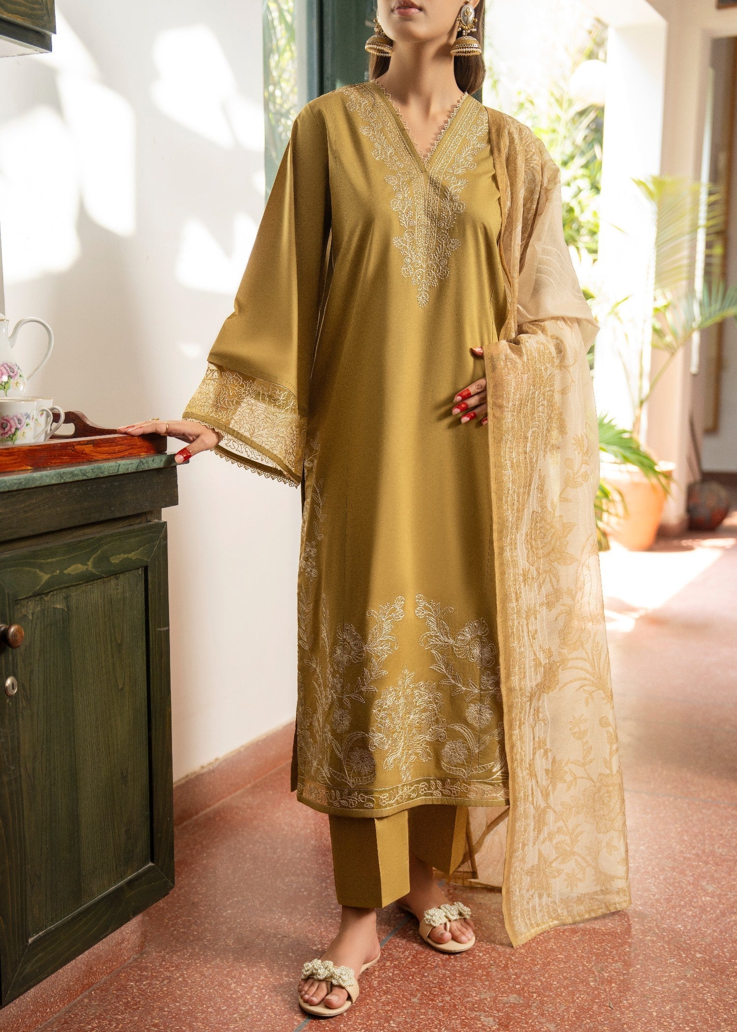 Casual Lite Cotton Emb Suit 02 Women 3pcs